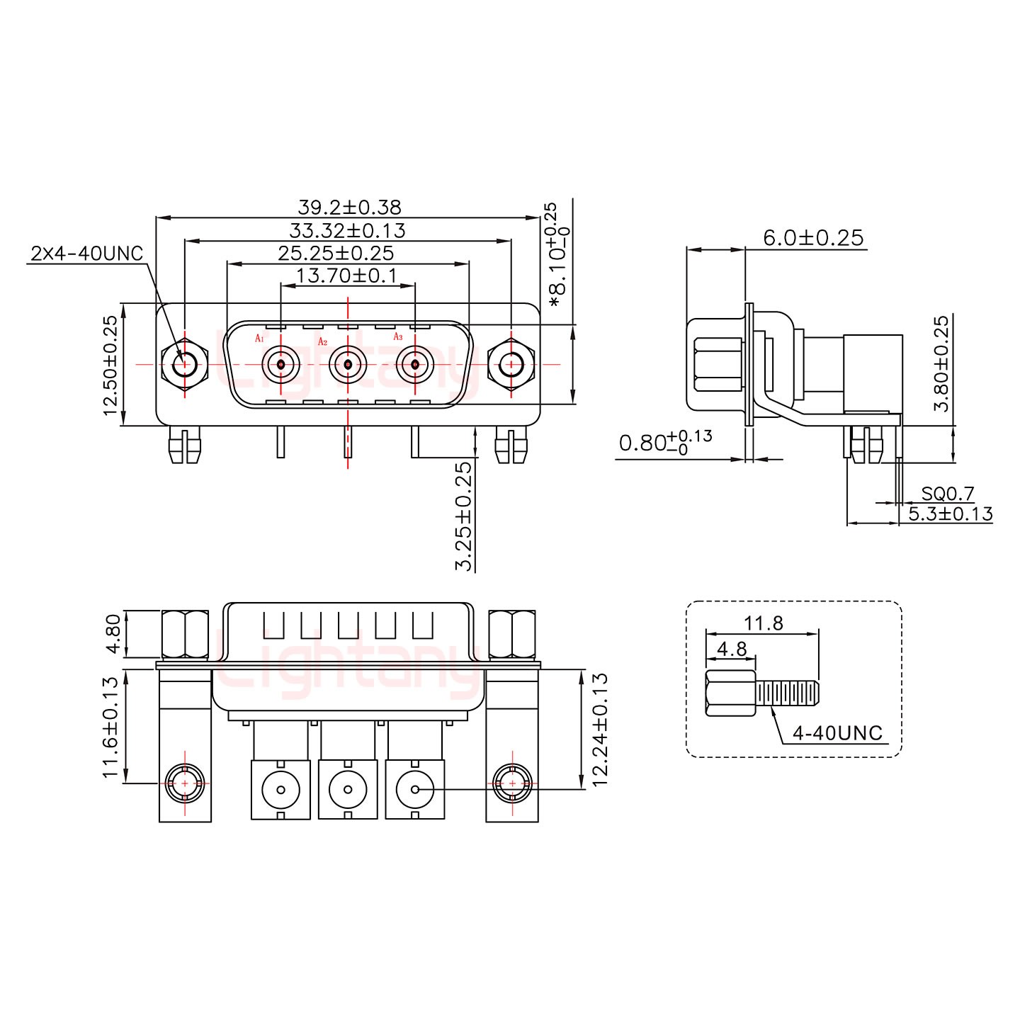 3W3公PCB弯插板/铆支架11.6/射频同轴75欧姆