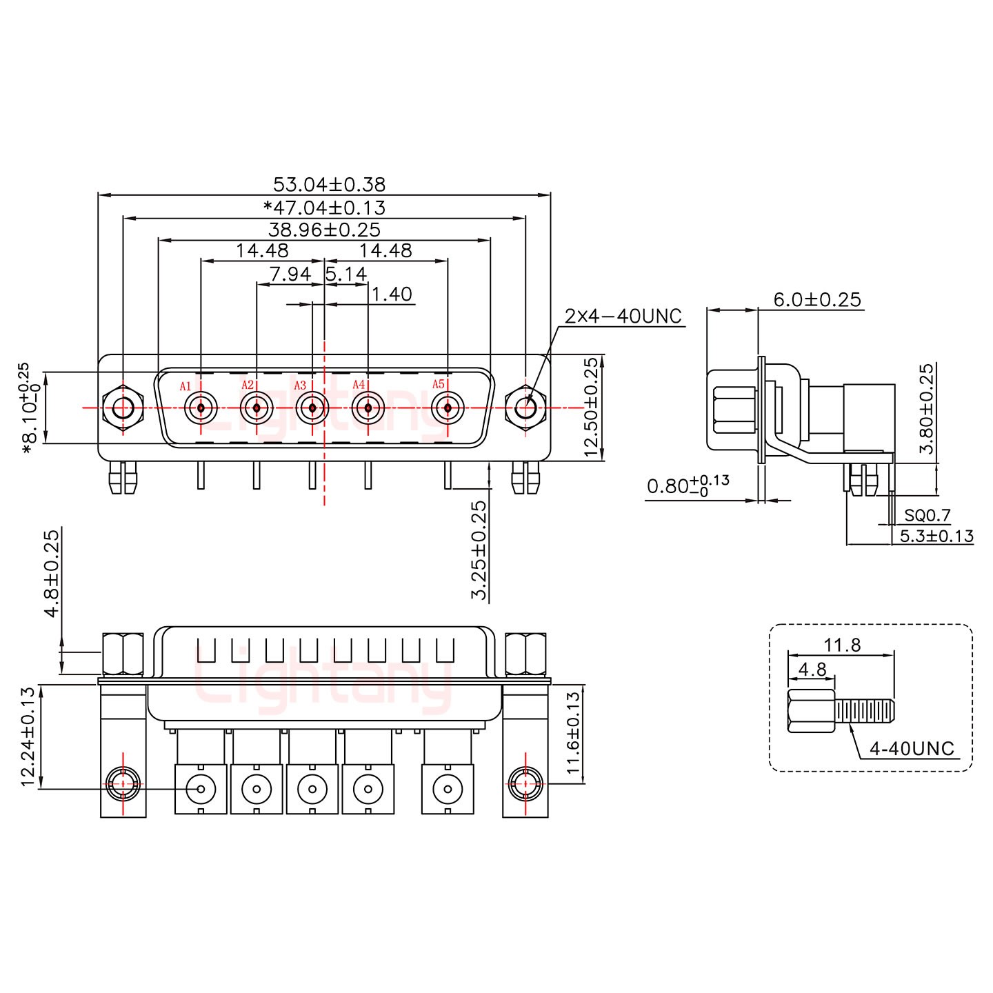 5W5公PCB弯插板/铆支架11.6/射频同轴50欧姆