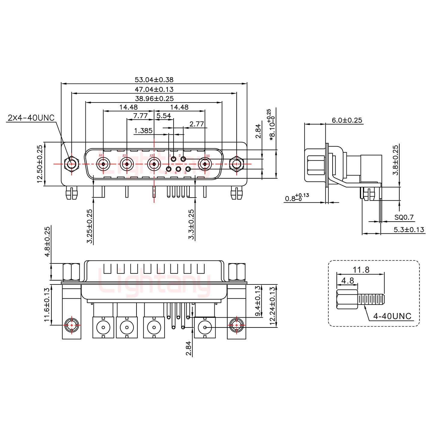 9W4公PCB弯插板/铆支架11.6/射频同轴75欧姆