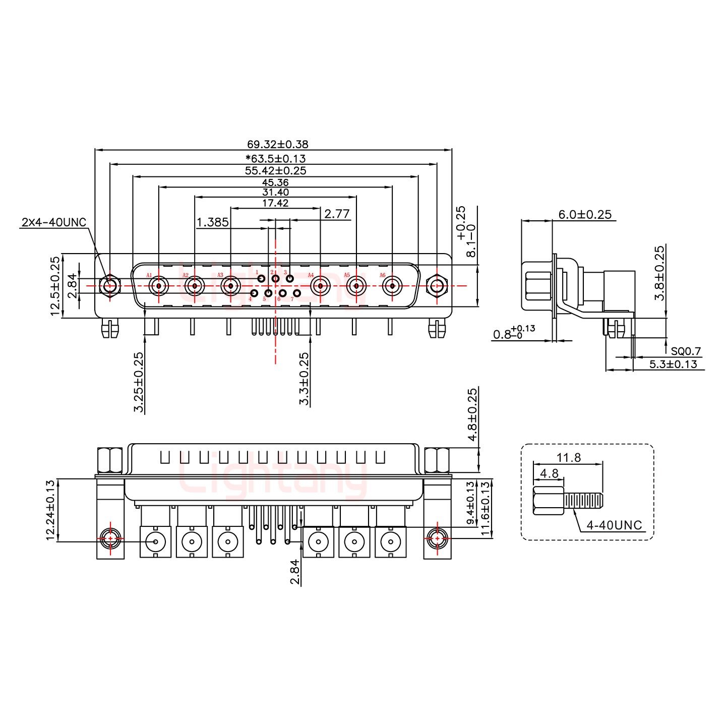 13W6A公PCB弯插板/铆支架11.6/射频同轴50欧姆