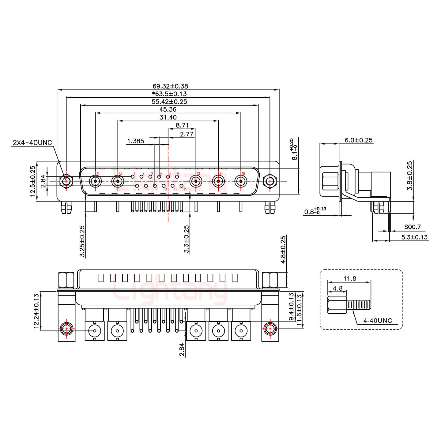 17W5公PCB弯插板/铆支架11.6/射频同轴75欧姆