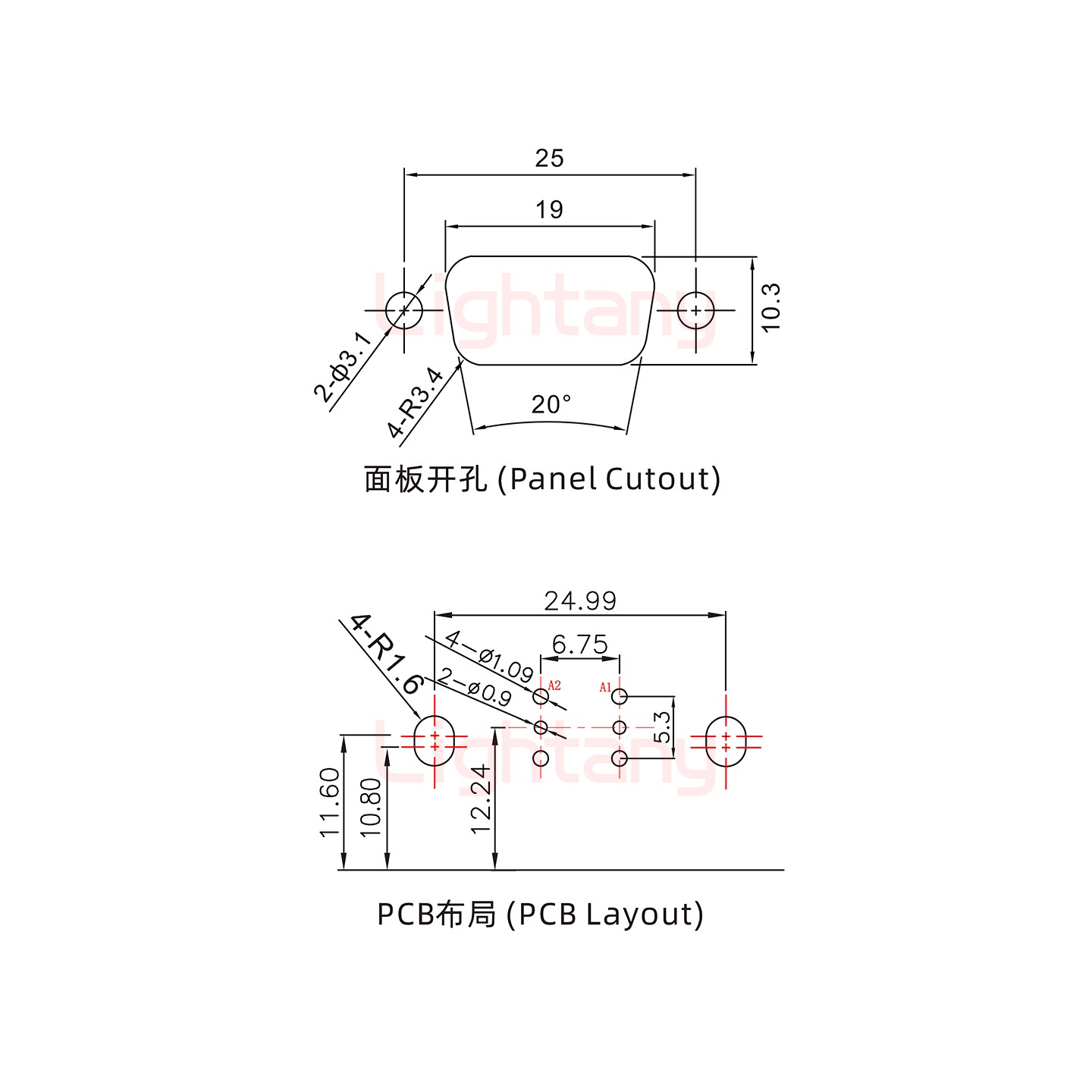 2W2母PCB弯插板/铆支架10.8/射频同轴75欧姆