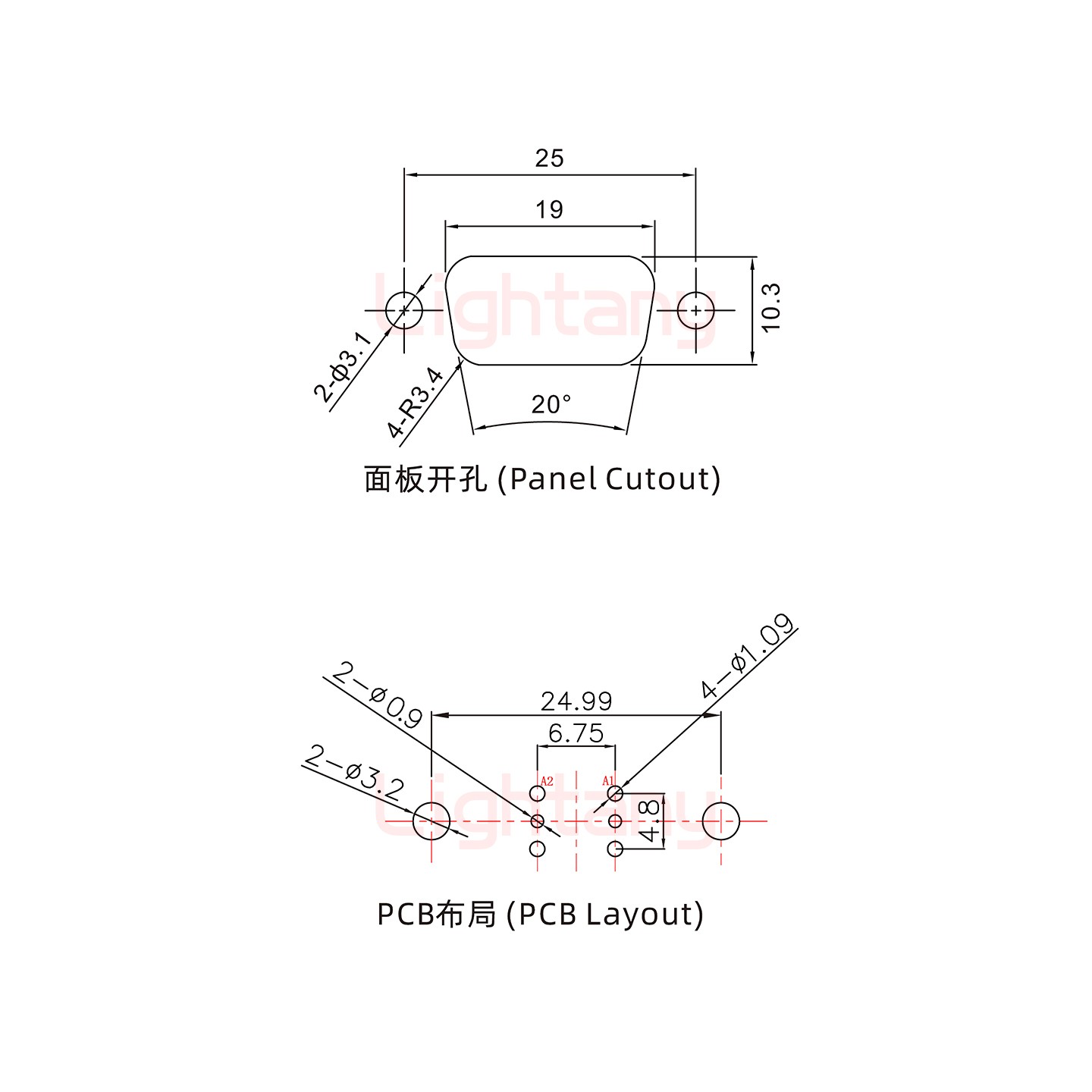 2W2母PCB直插板/铆鱼叉7.0/射频同轴75欧姆