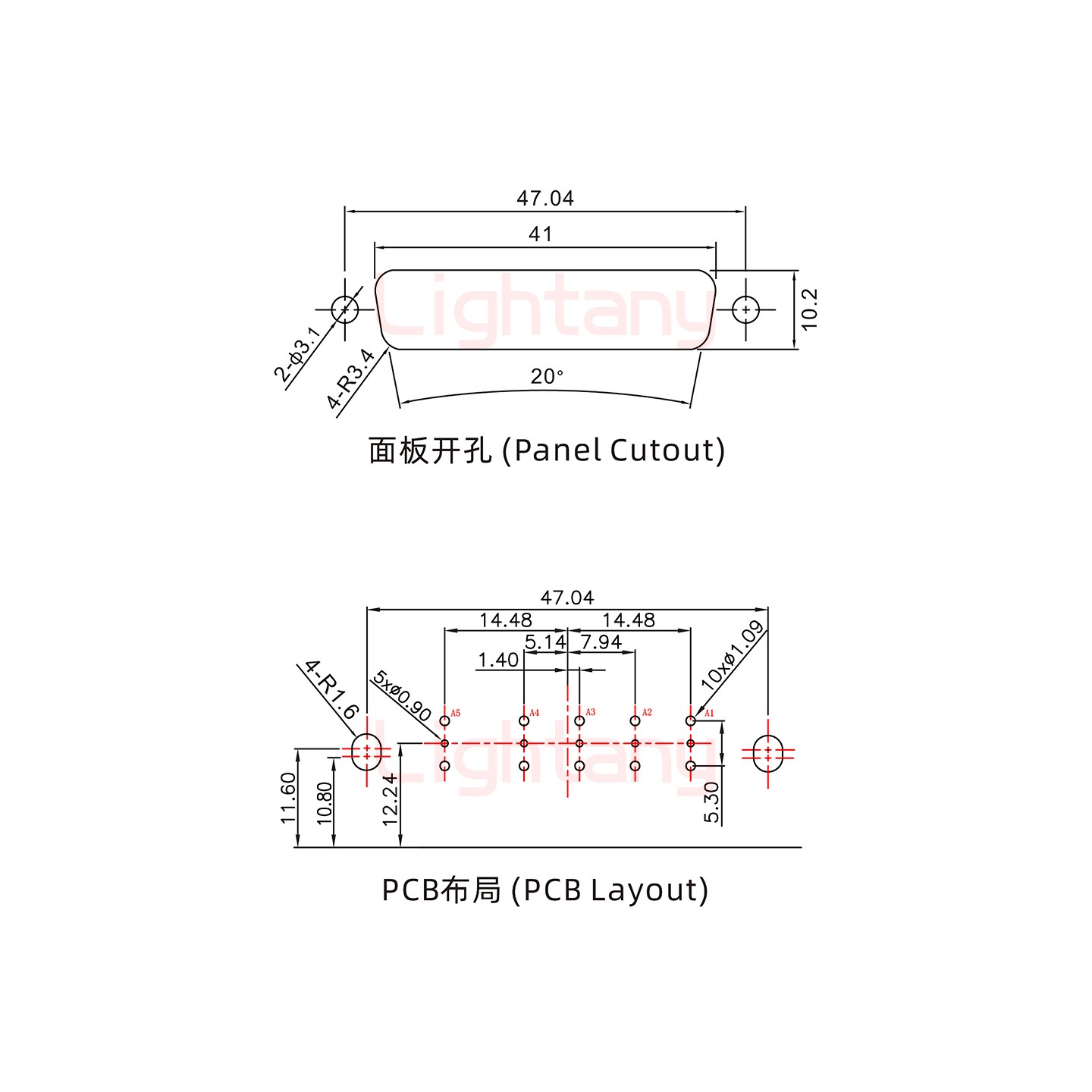 5W5母PCB弯插板/铆支架10.8/射频同轴75欧姆