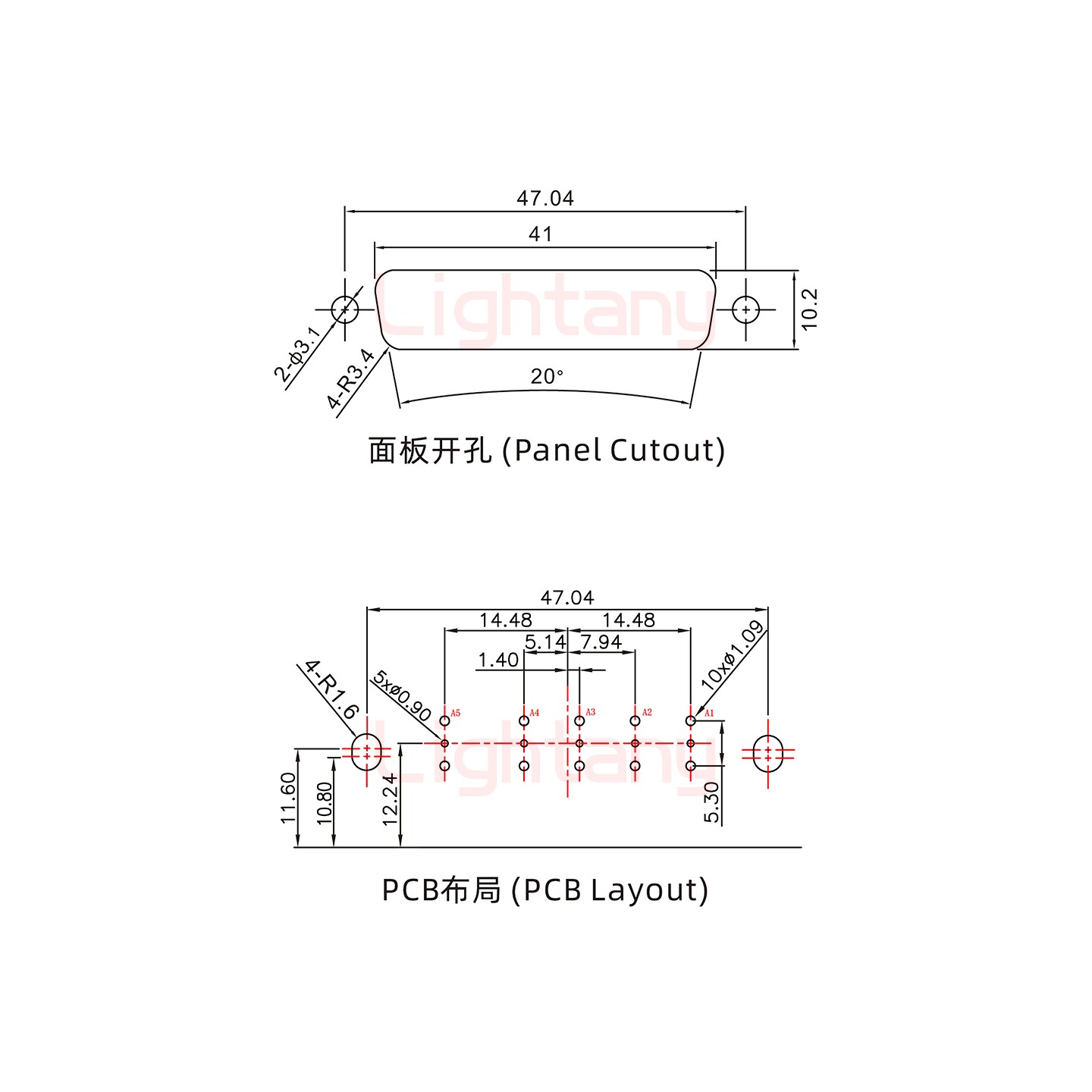 5W5母PCB弯插板/铆支架10.8/射频同轴50欧姆
