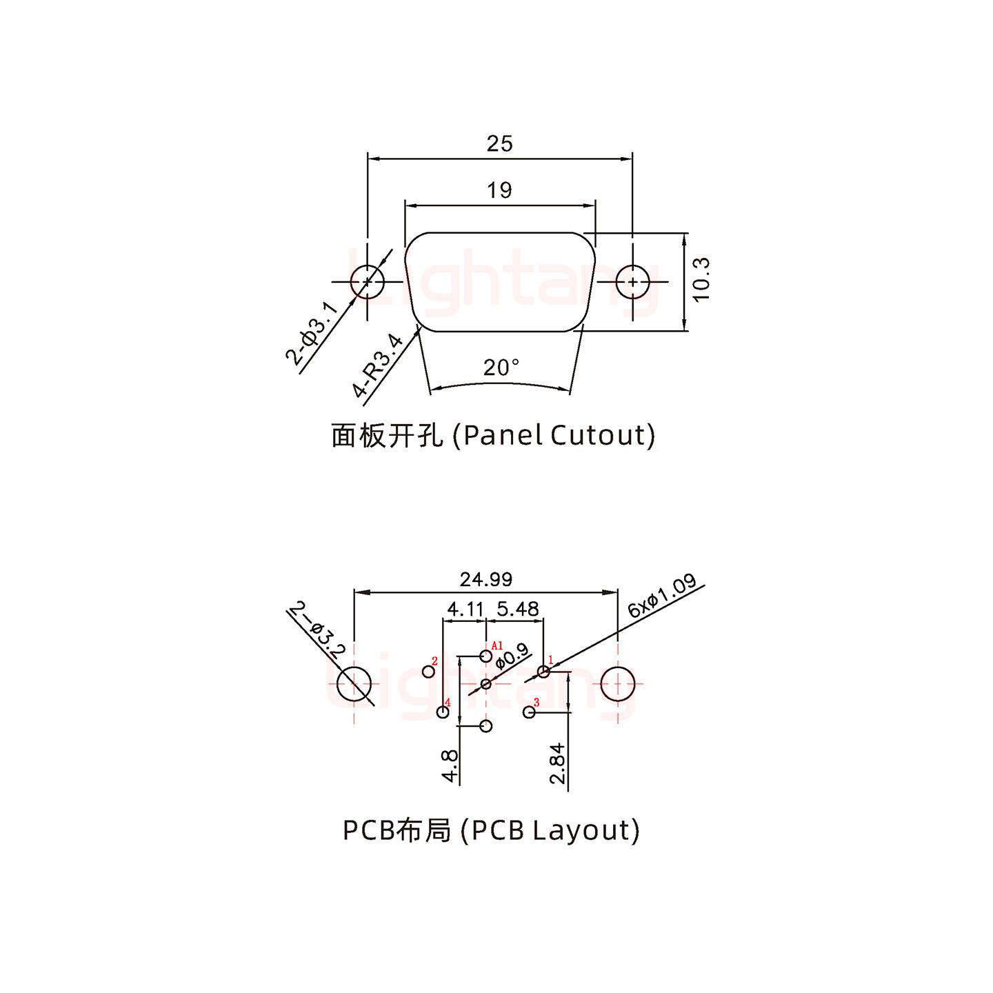 5W1母PCB直插板/铆鱼叉7.0/射频同轴50欧姆