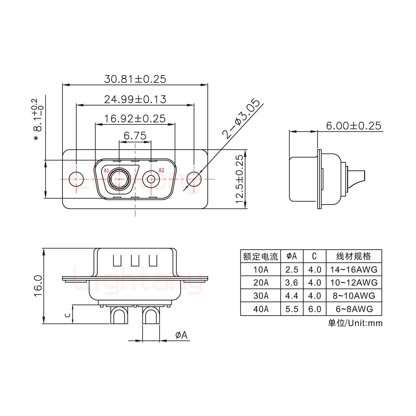 2V2公短体焊线40A+9P金属外壳1707直出线4~12mm