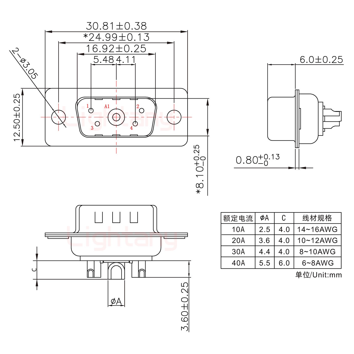 5W1公短体焊线/光孔/大电流20A