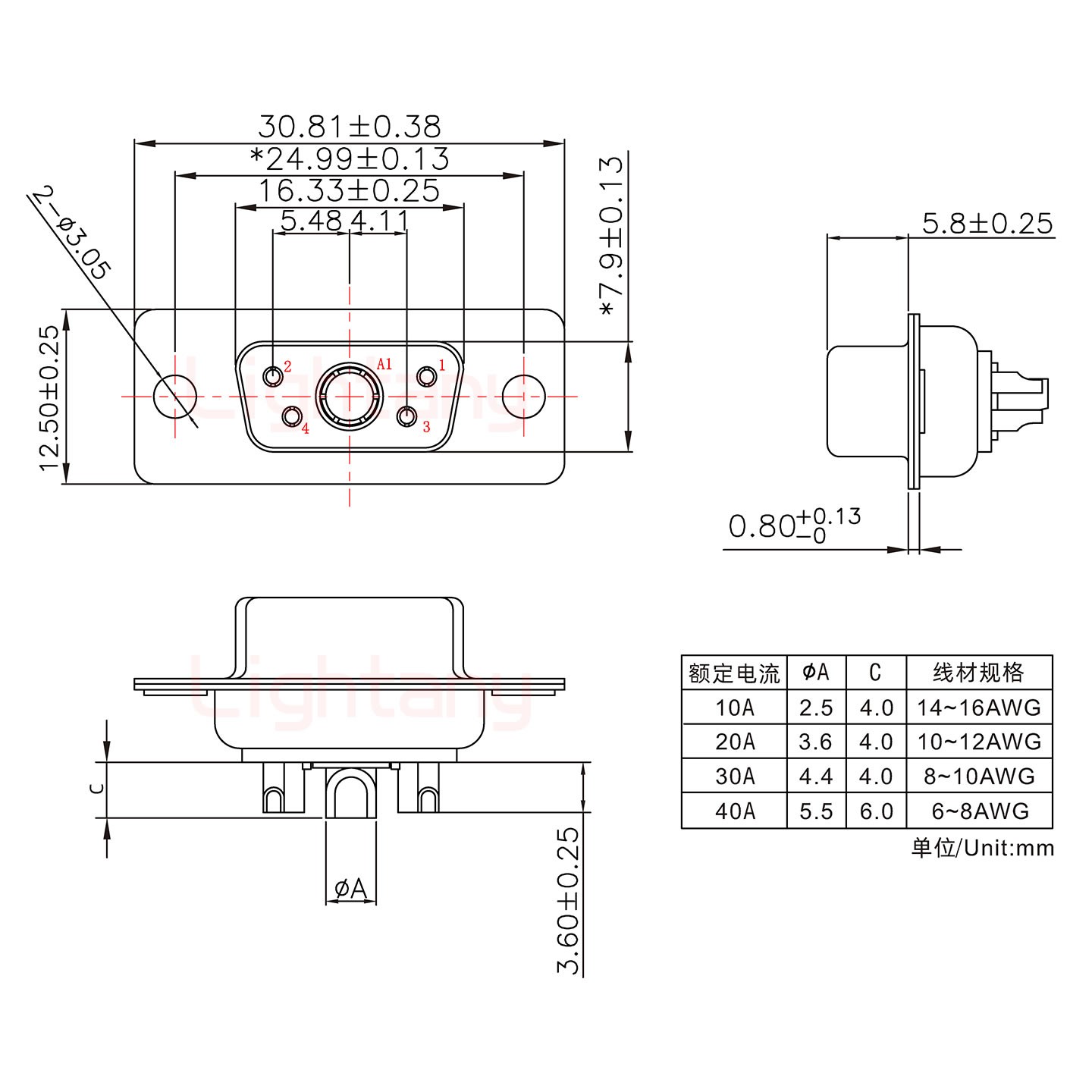 5W1母短体焊线/光孔/大电流10A