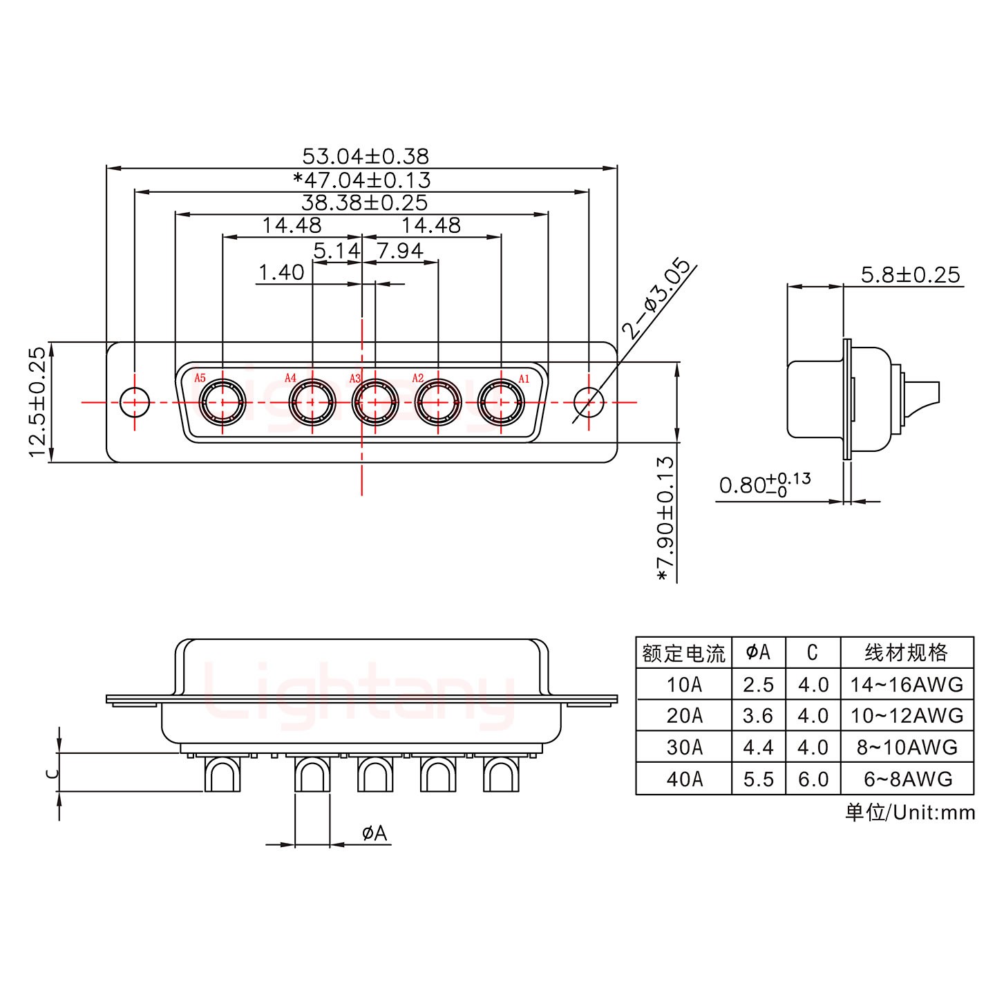 5W5母短体焊线30A+25P金属外壳1657直出线4~12mm