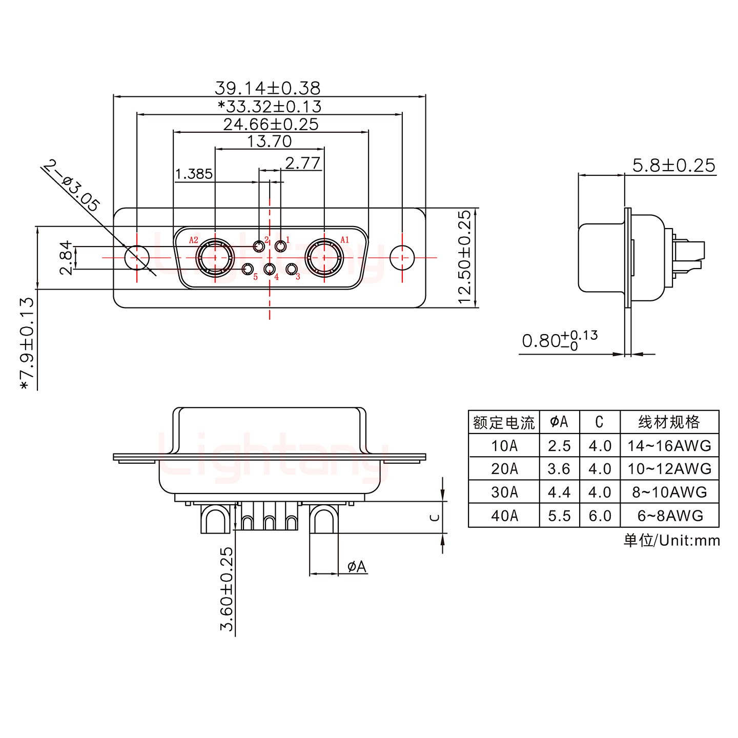 7W2母短体焊线20A+15P金属外壳1664直出线4~12mm