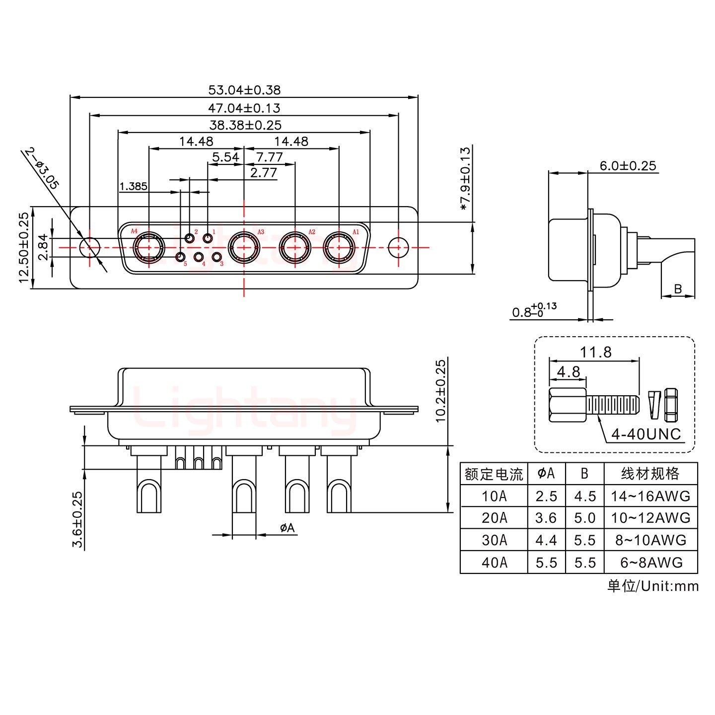 9W4母长体焊线/配螺丝螺母/大电流10A