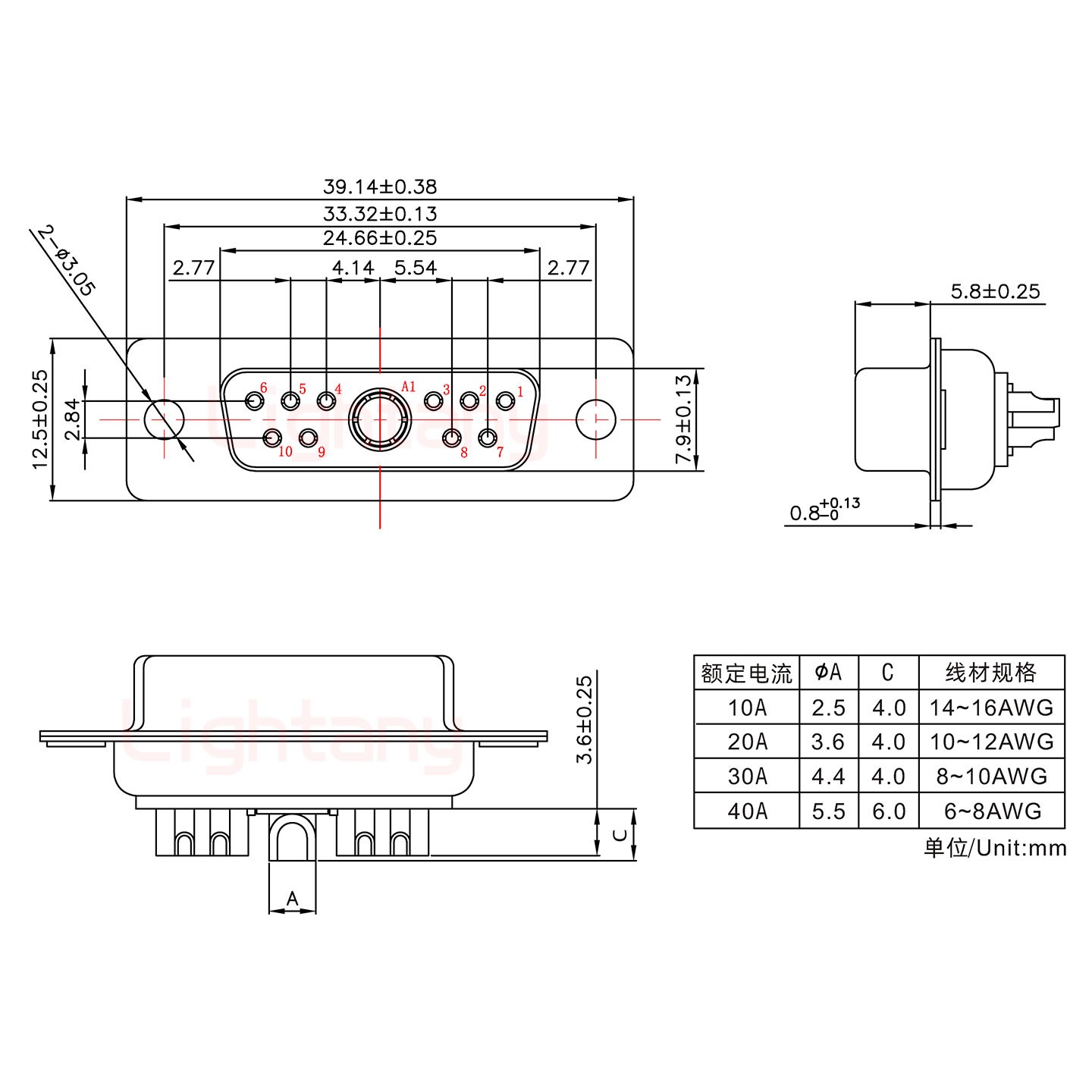 11W1母短体焊线/光孔/大电流10A