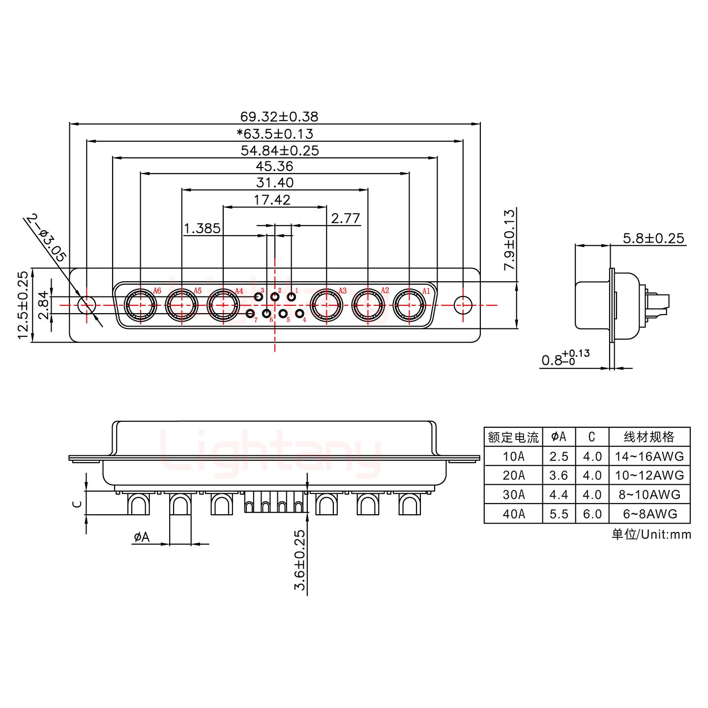 13W6A母短体焊线/光孔/大电流30A