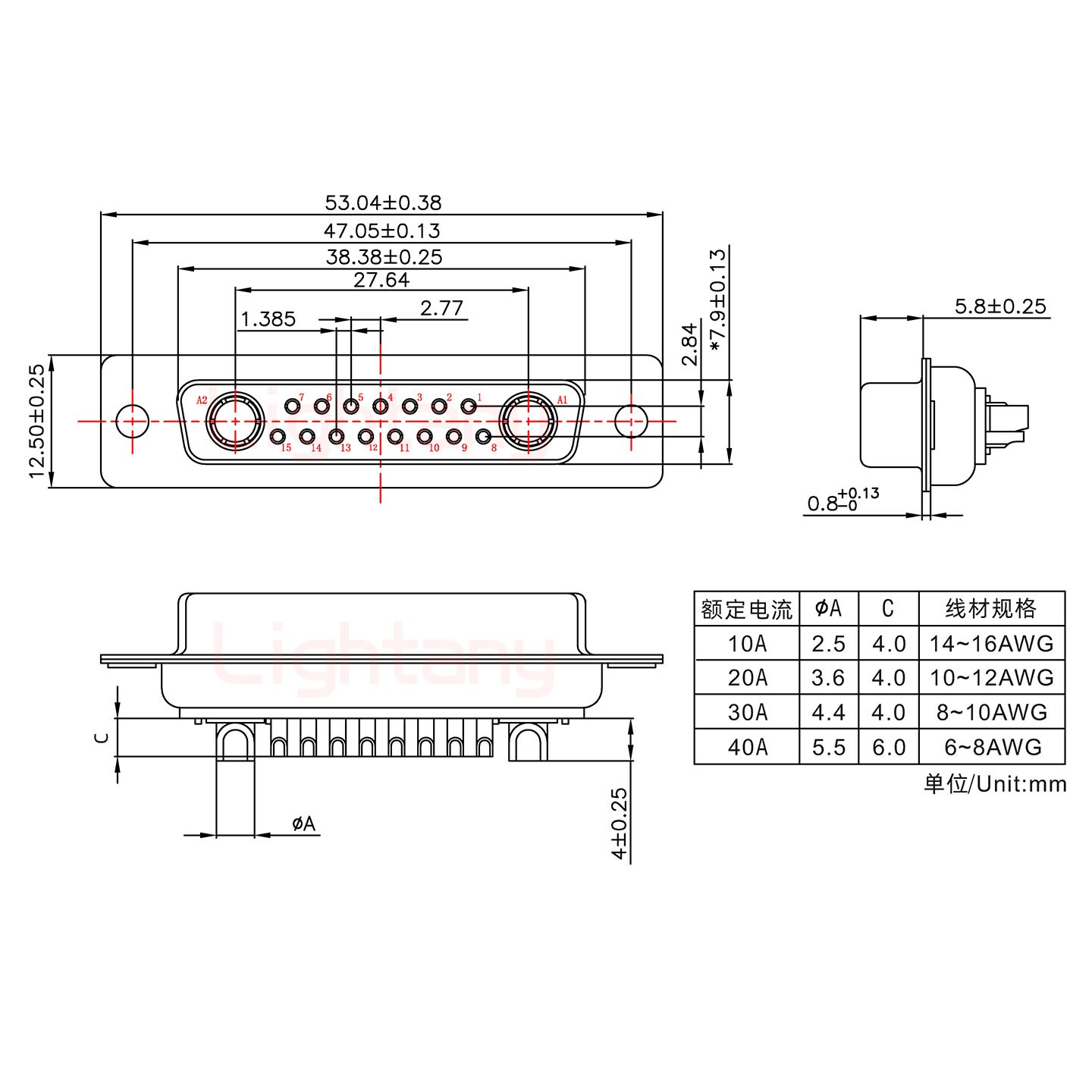 17W2母短体焊线40A+25P金属外壳1657直出线4~12mm