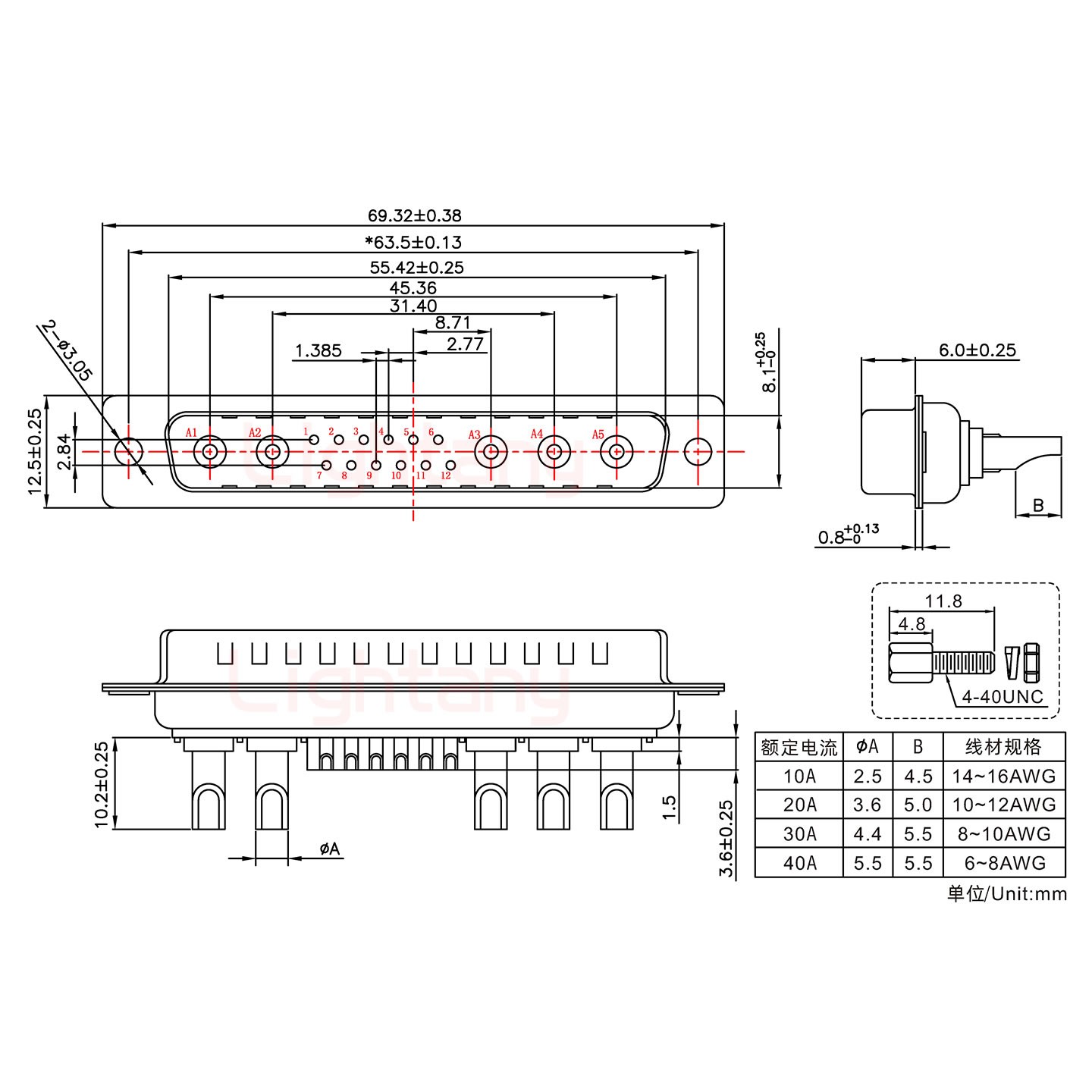 17W5公长体焊线/配螺丝螺母/大电流10A