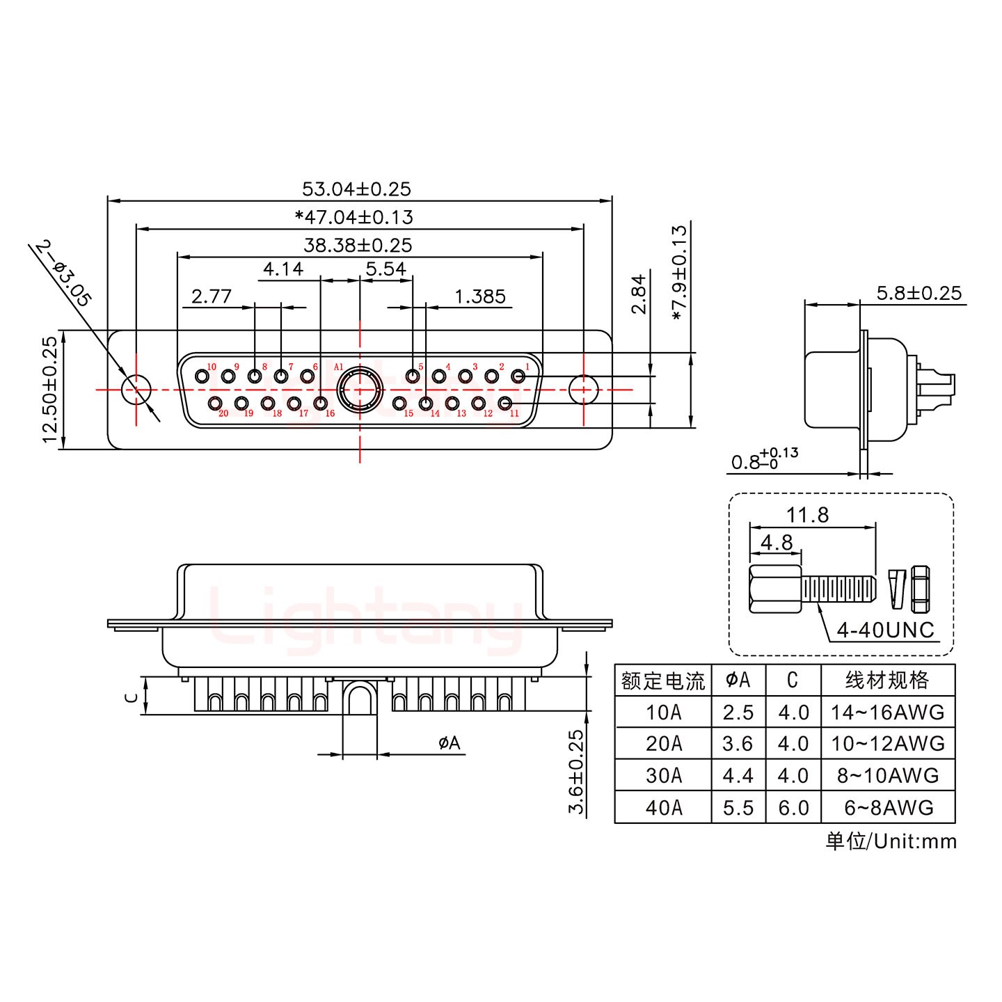 21W1母短体焊线/配螺丝螺母/大电流10A