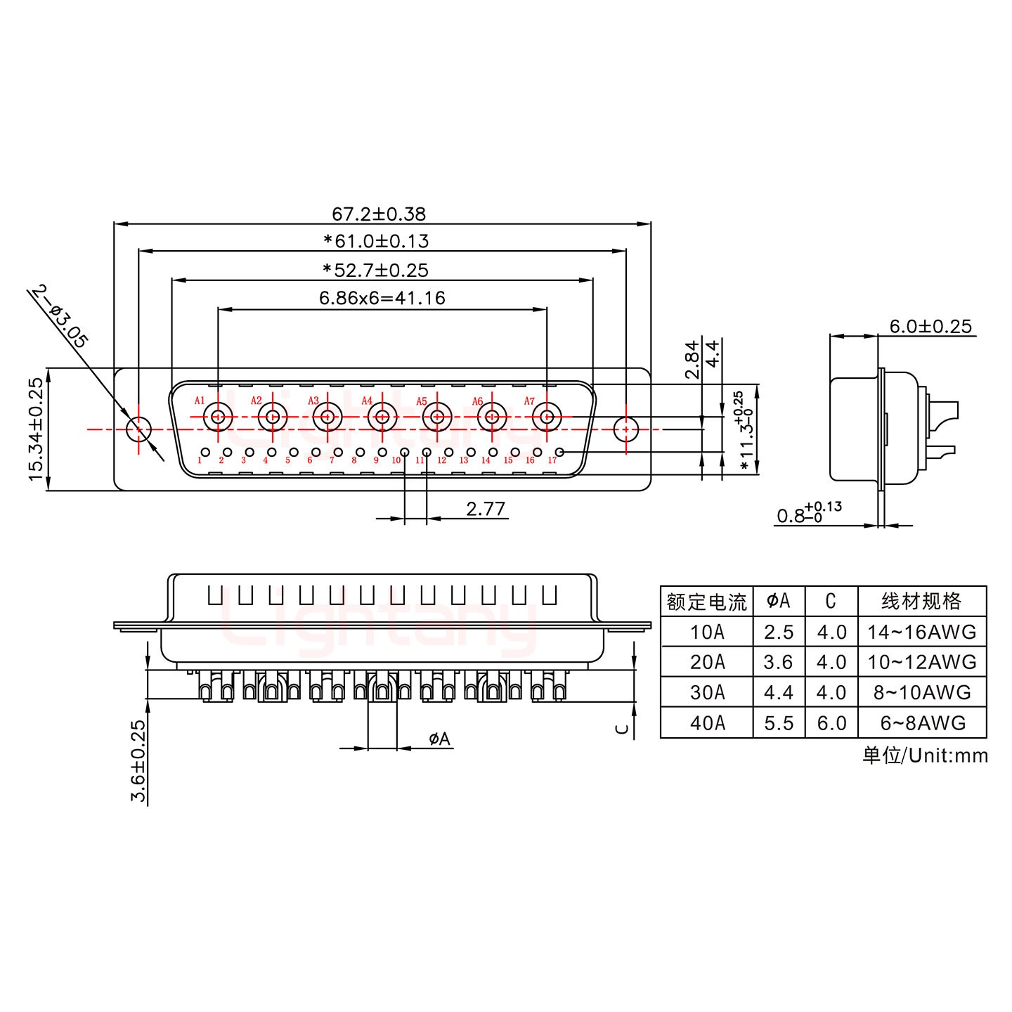 24W7公短体焊线20A+50P金属外壳1331直出线12.5mm