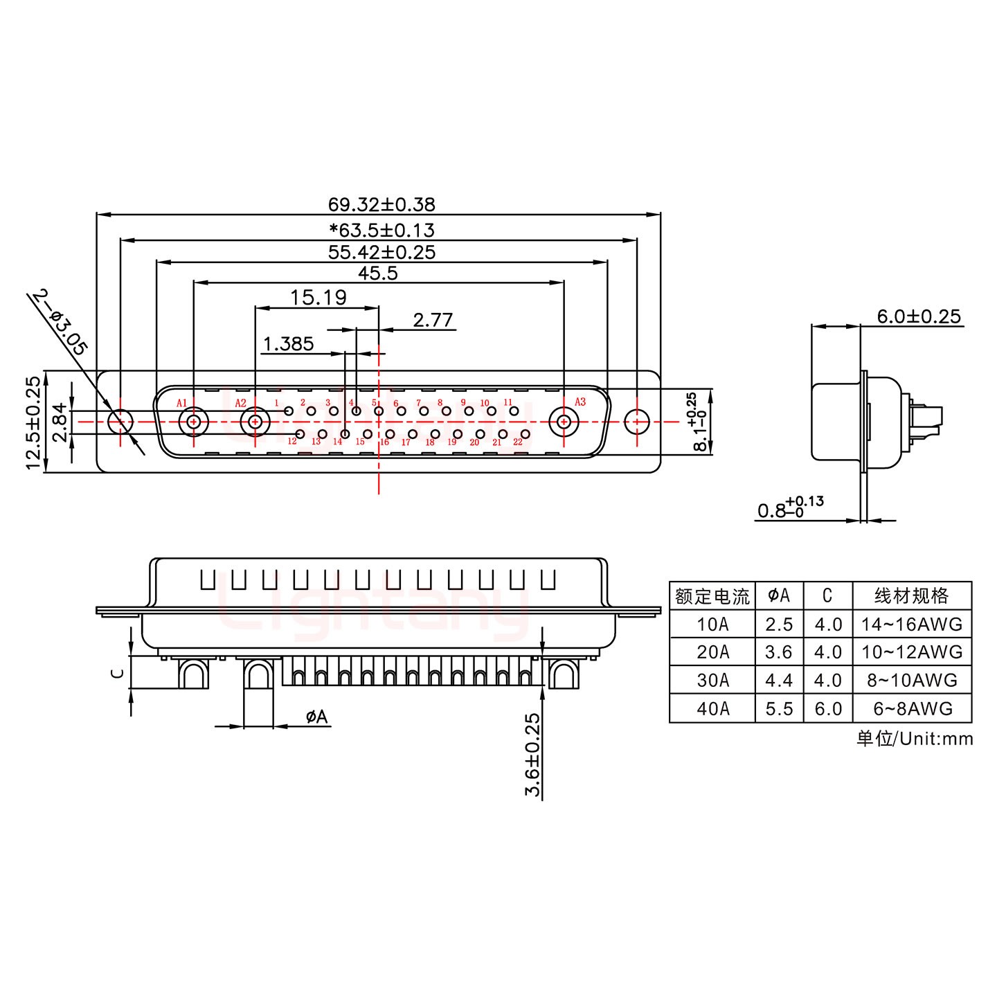 25W3公短体焊线10A+37P金属外壳951弯出线4~12mm