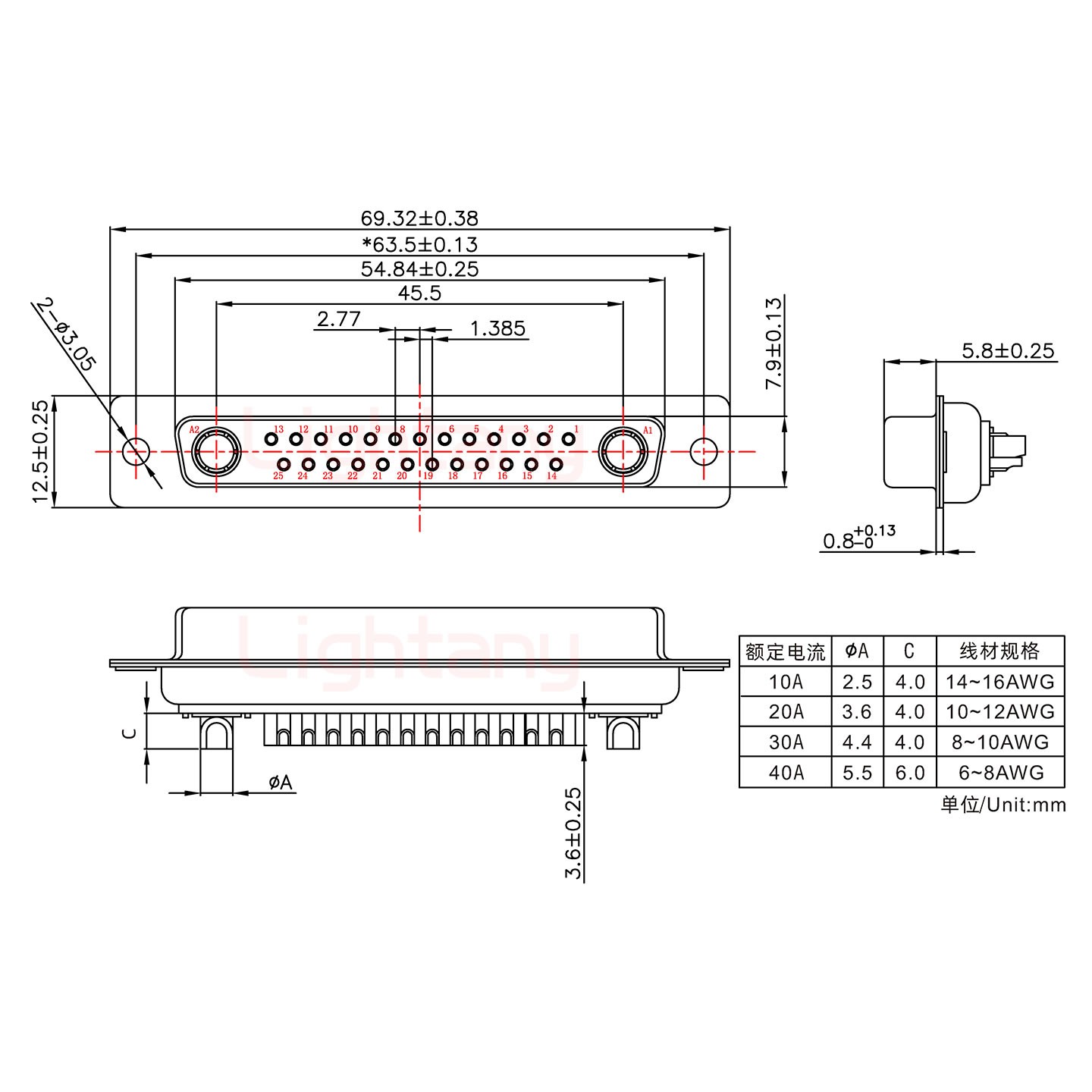 27W2母短体焊线30A+37P金属外壳951弯出线4~12mm