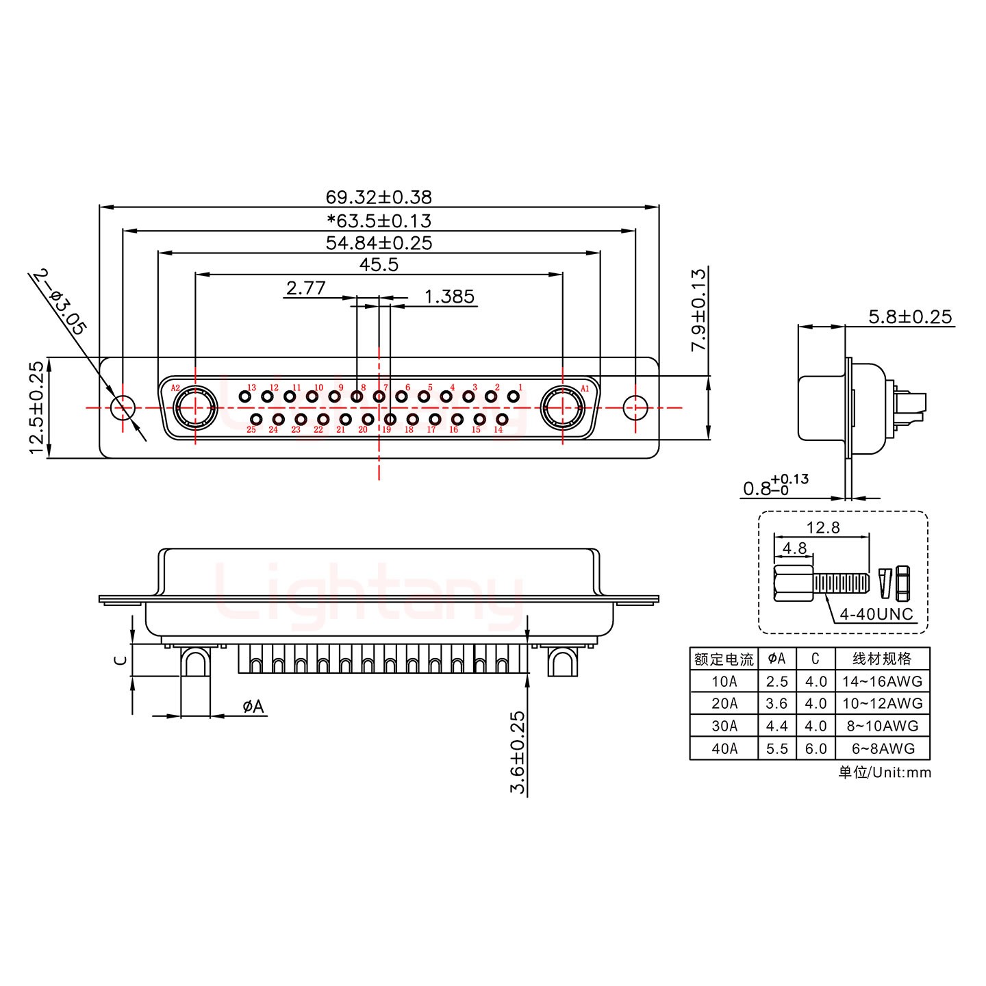 27W2母短体焊线/配螺丝螺母/大电流40A