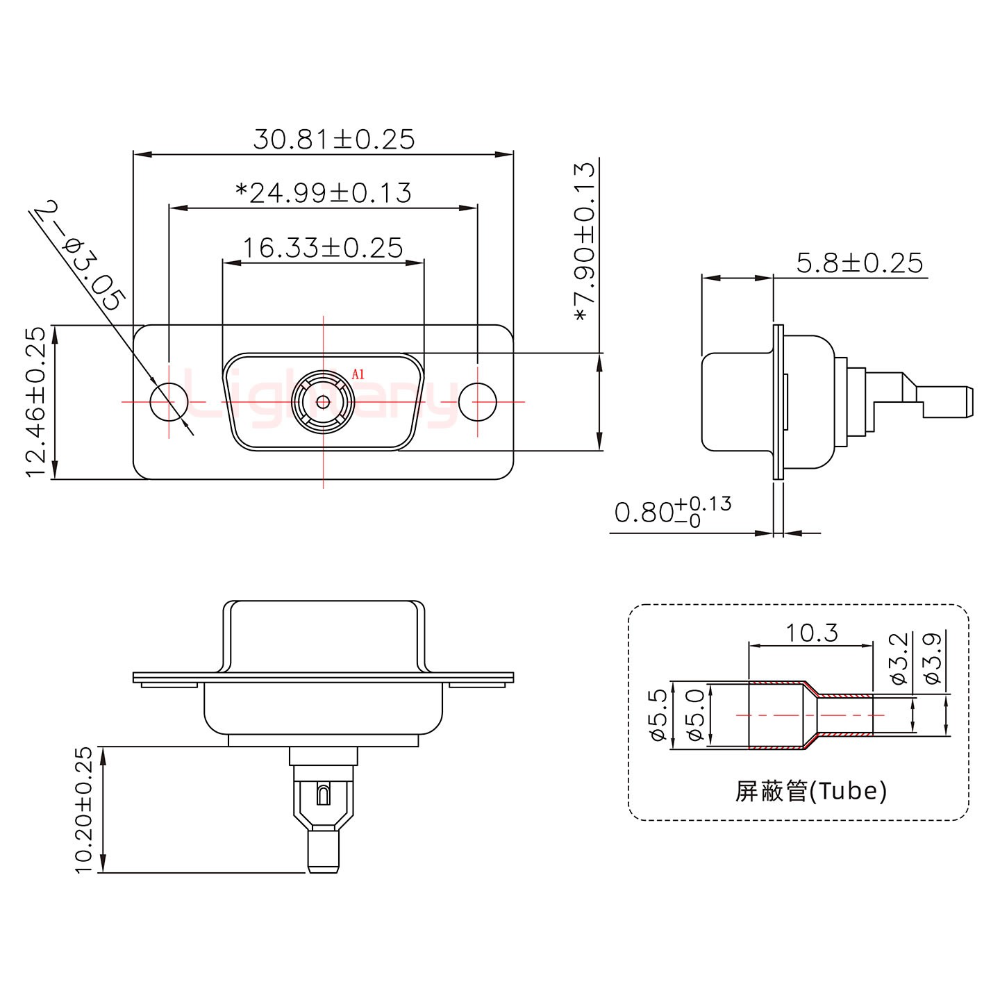 1W1母焊线式75欧姆+9P金属外壳424弯出线4~12mm