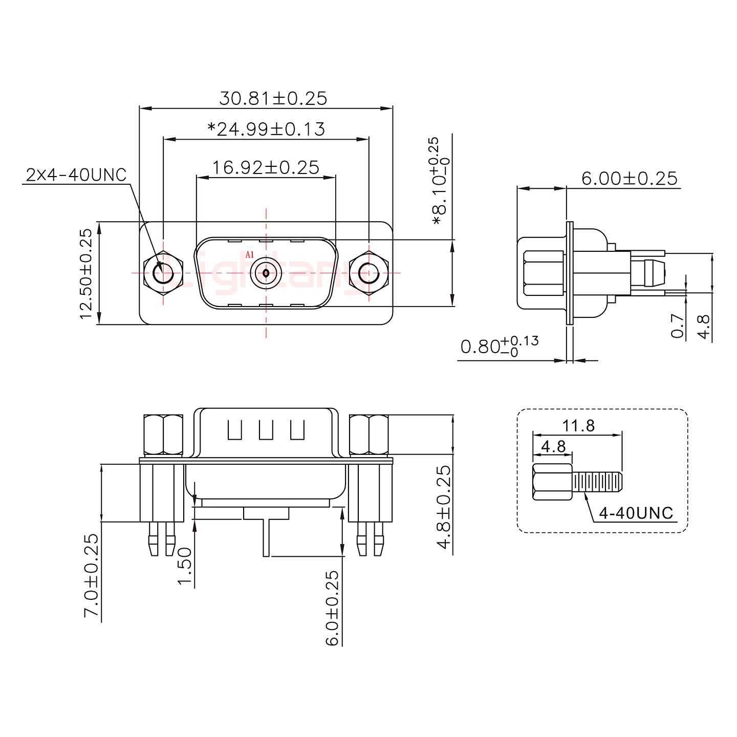 1W1公PCB直插板/铆鱼叉7.0/射频同轴75欧姆