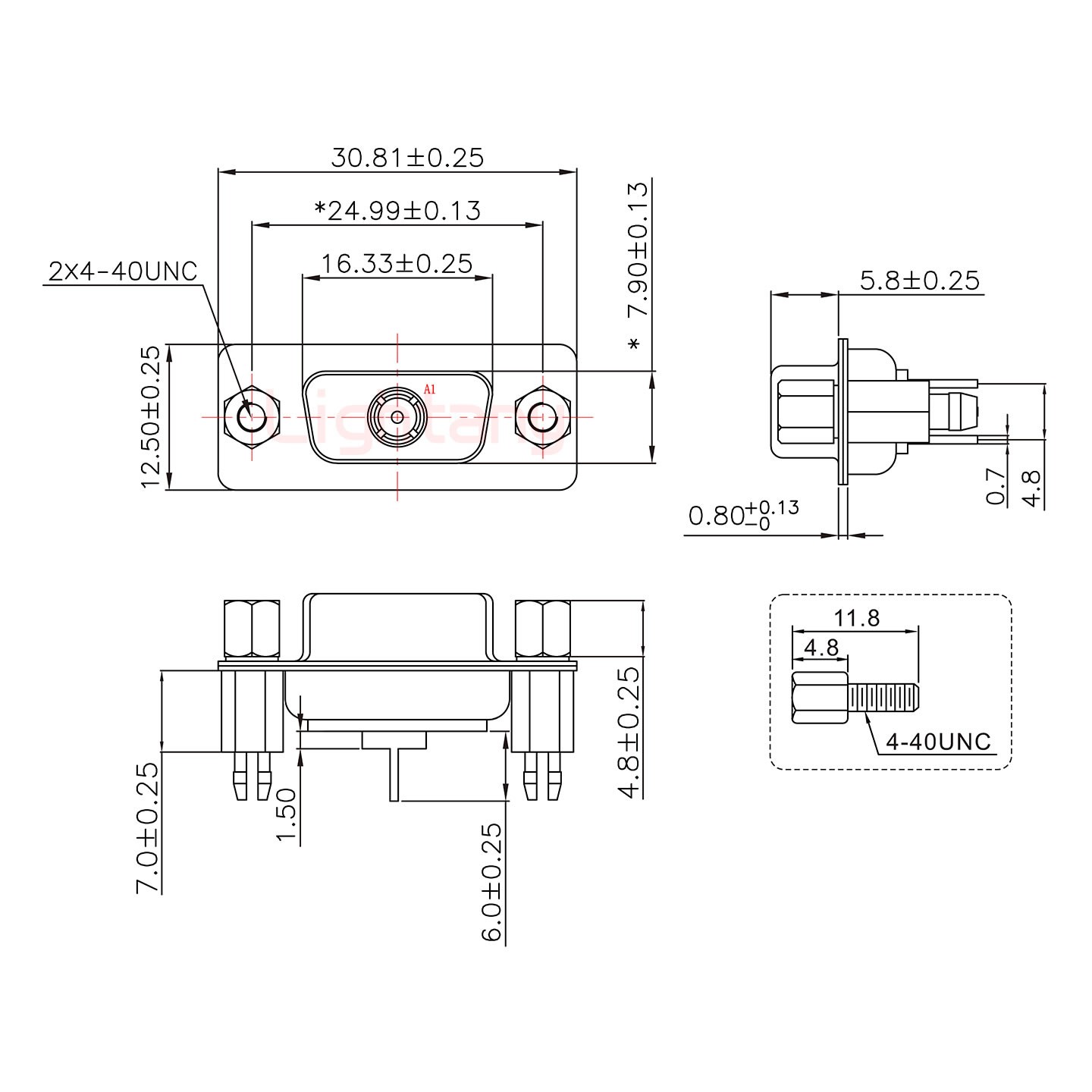 1W1母PCB直插板/铆鱼叉7.0/射频同轴50欧姆