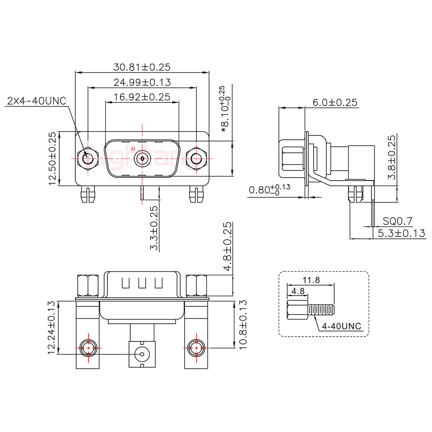 1W1公PCB弯插板/铆支架10.8/射频同轴50欧姆