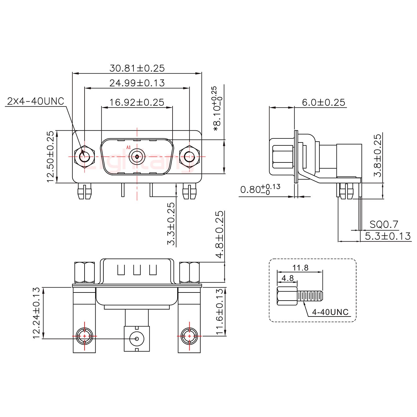 1W1公PCB弯插板/铆支架11.6/射频同轴50欧姆