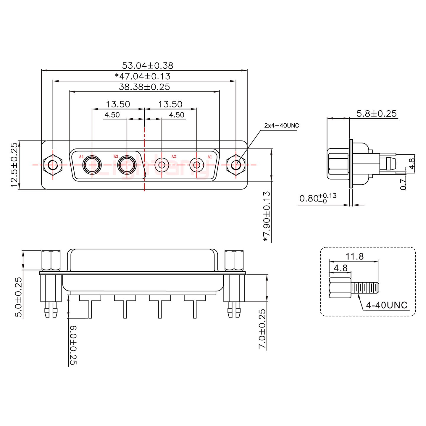 4V4母PCB直插板/铆鱼叉7.0/射频同轴75欧姆