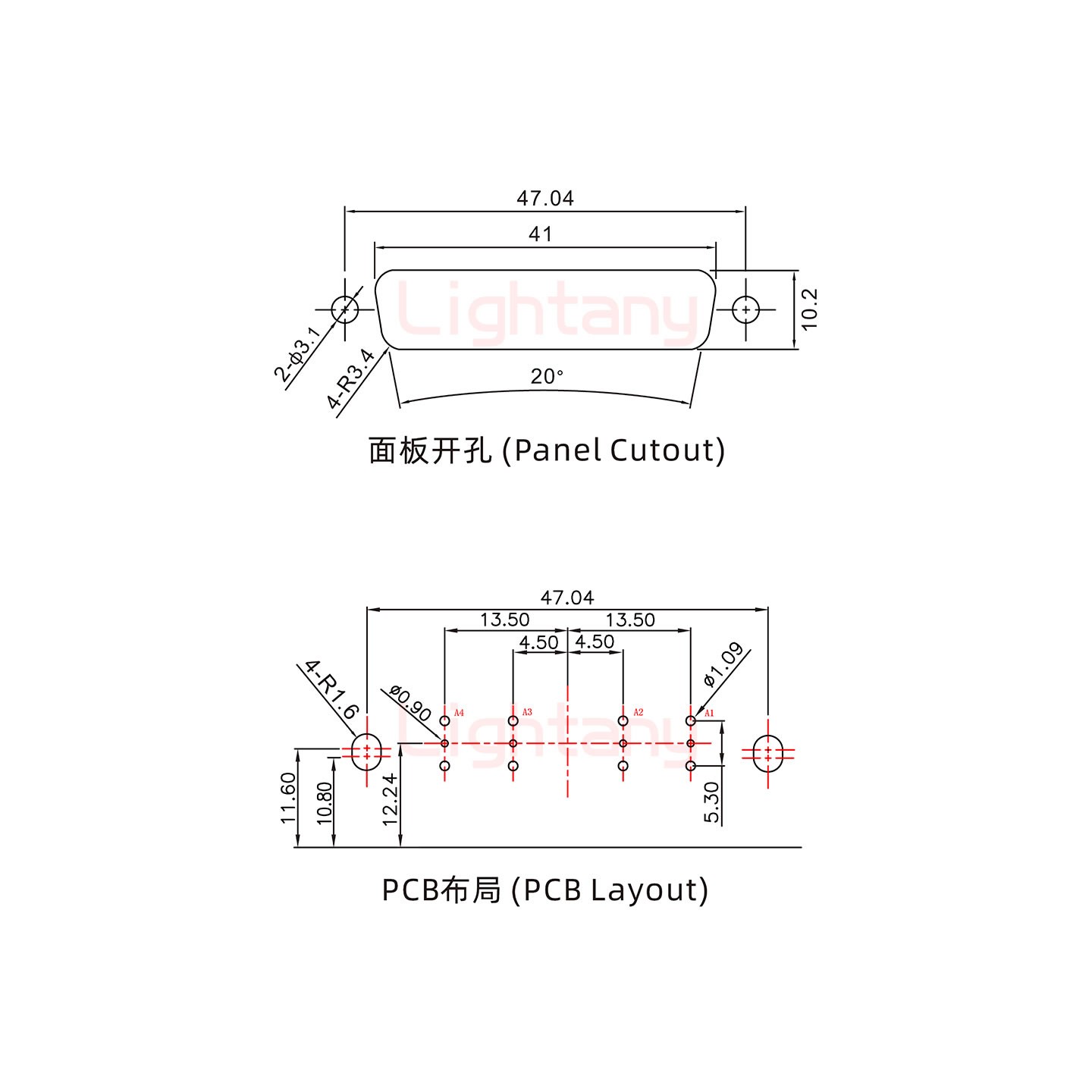 4V4母PCB弯插板/铆支架10.8/射频同轴50欧姆