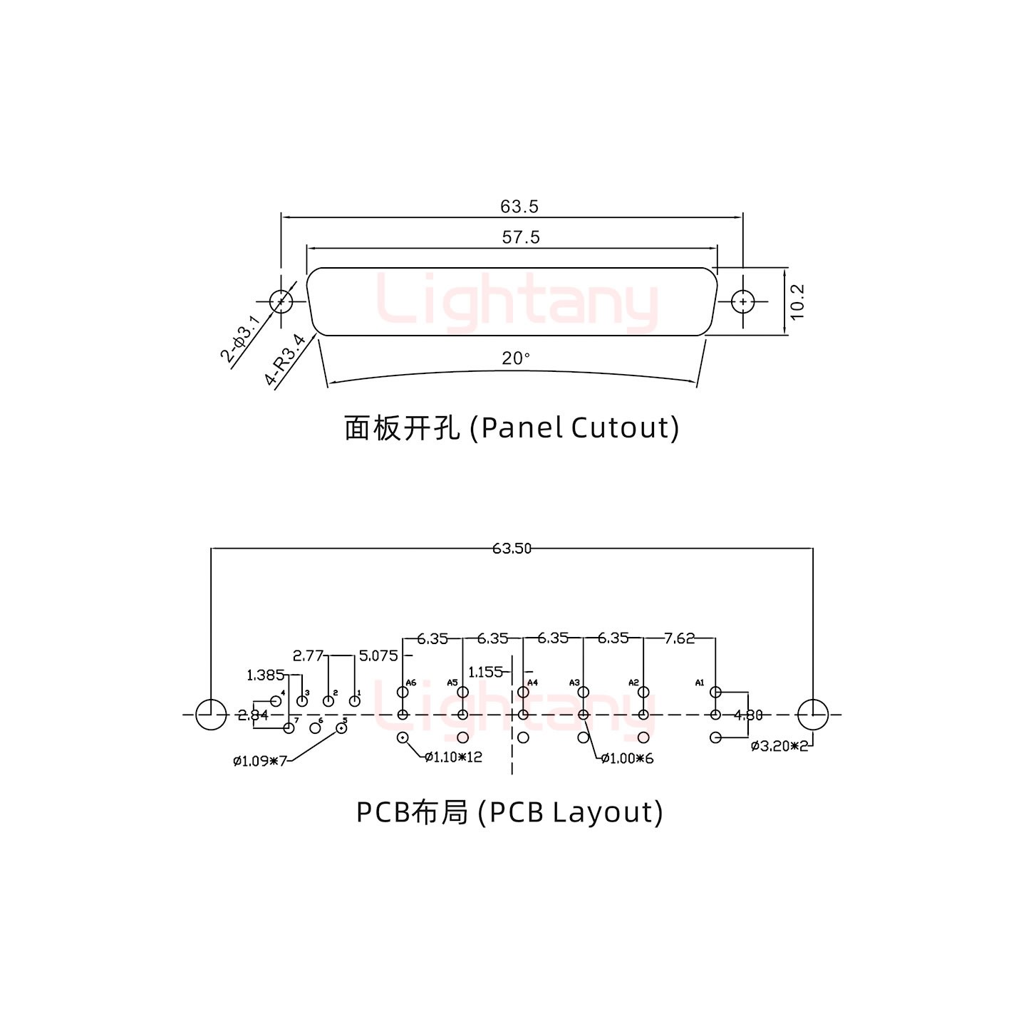 13W6B母PCB直插板/铆鱼叉7.0/射频同轴50欧姆