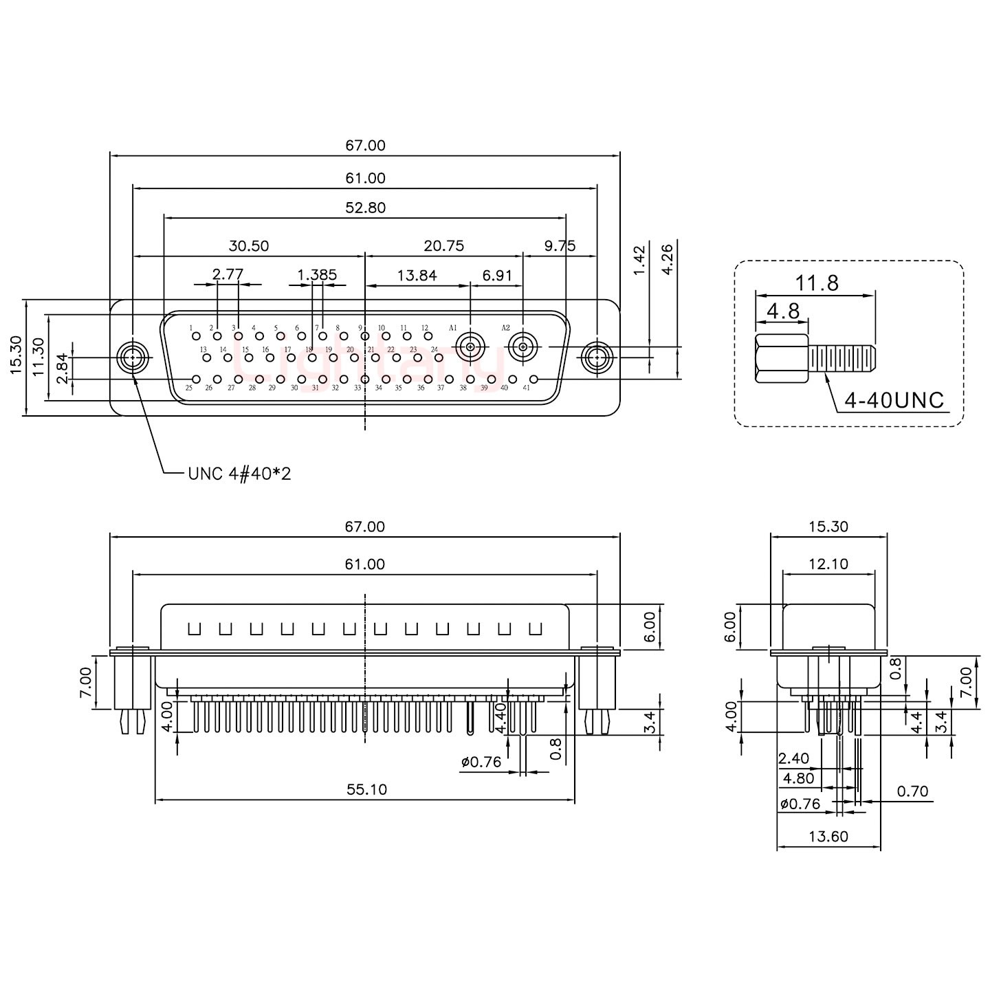 43W2公PCB直插板/铆鱼叉7.0/射频同轴75欧姆