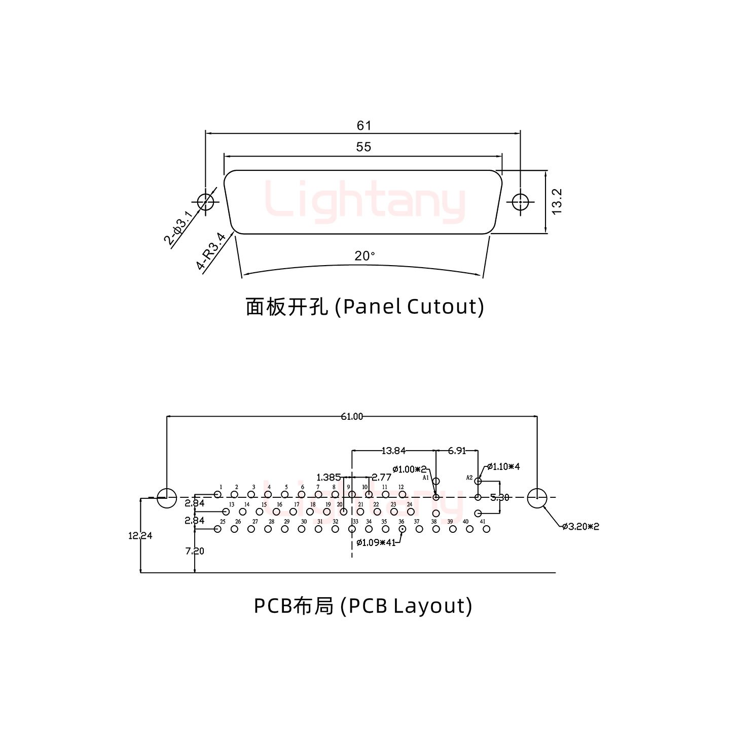 43W2公PCB弯插板/铆支架12.2/射频同轴50欧姆