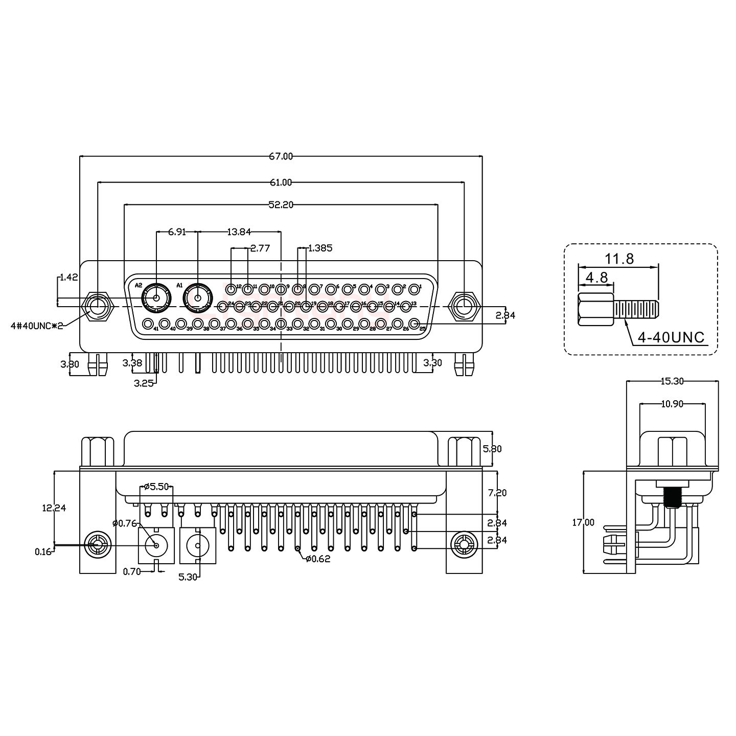 43W2母PCB弯插板/铆支架12.2/射频同轴75欧姆