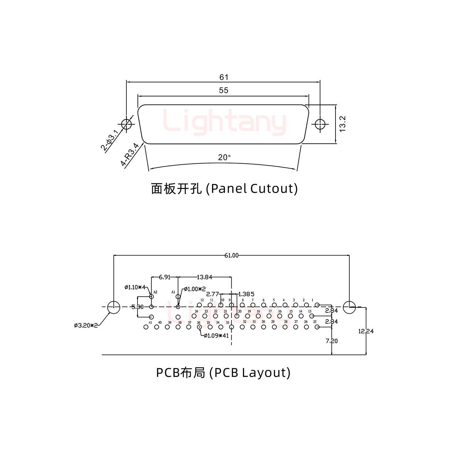 43W2母PCB弯插板/铆支架12.2/射频同轴75欧姆