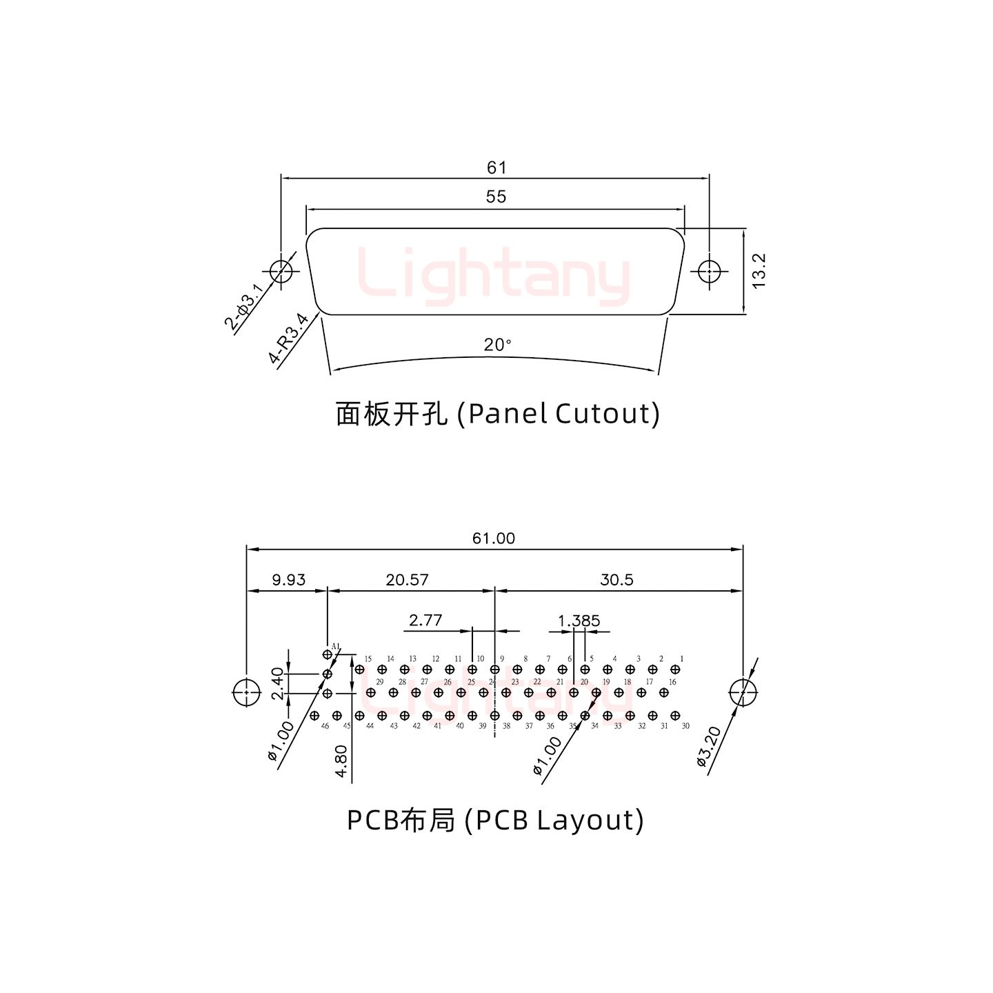 47W1母PCB直插板/铆鱼叉7.0/射频同轴50欧姆