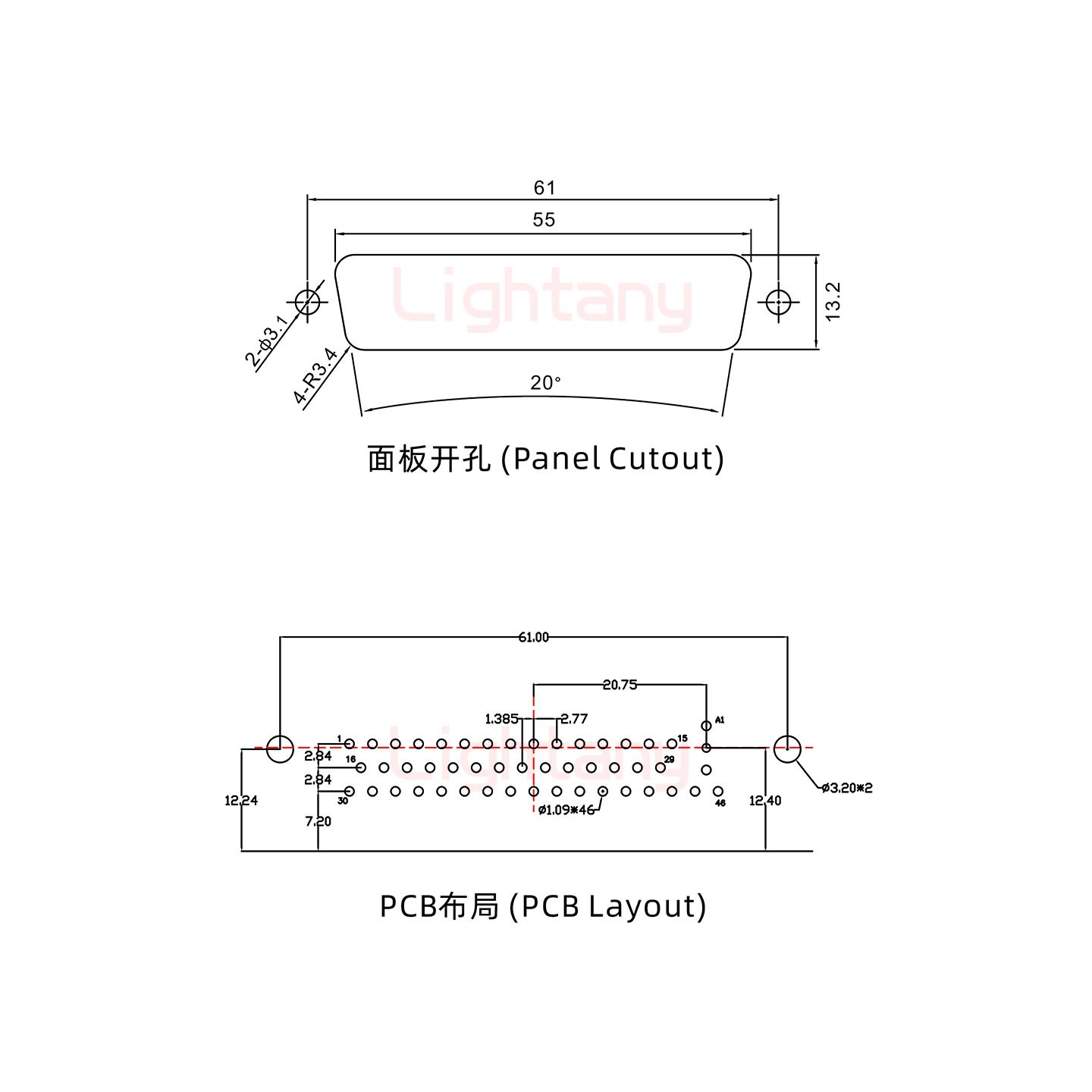 47W1公PCB弯插板/铆支架12.2/射频同轴75欧姆