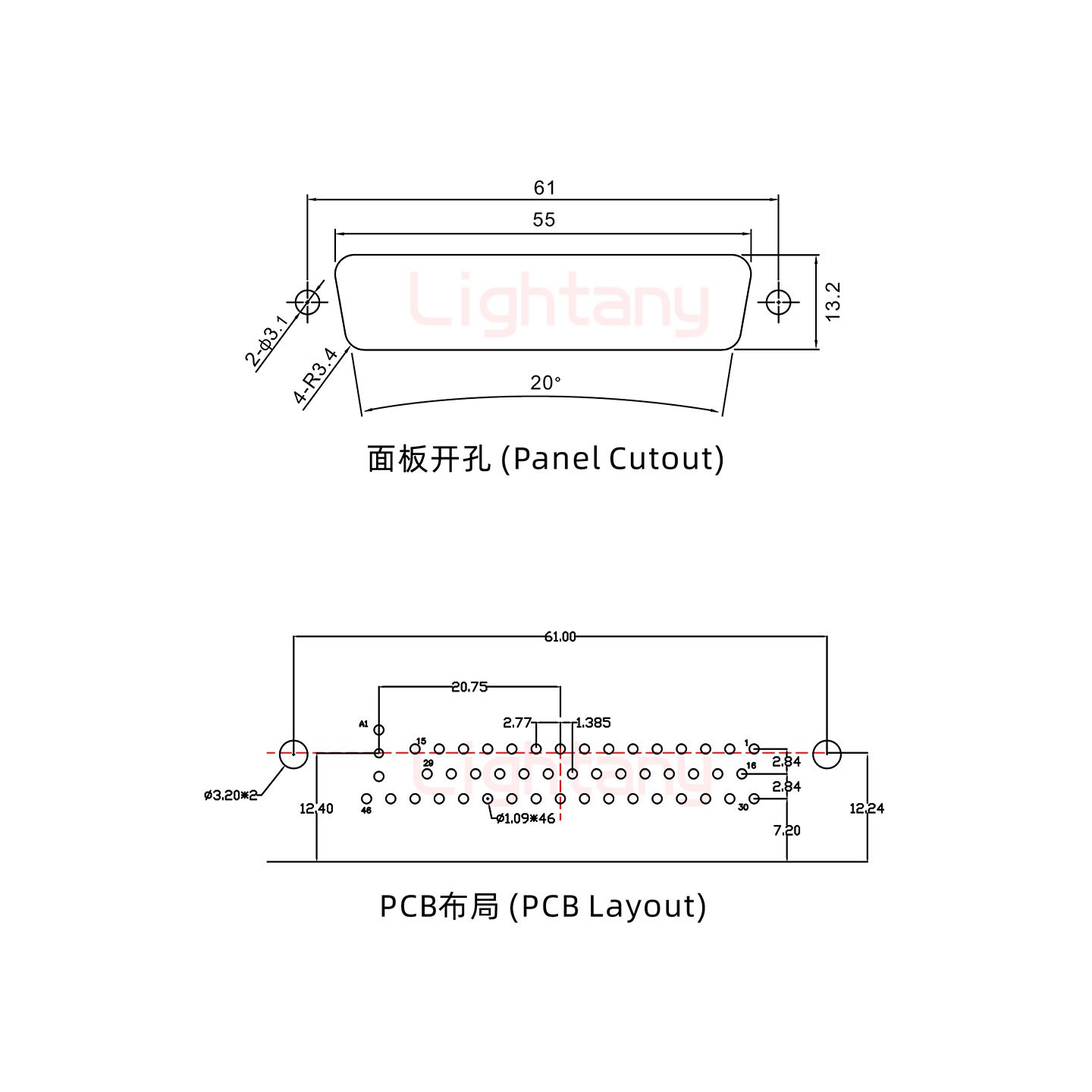 47W1母PCB弯插板/铆支架12.2/射频同轴75欧姆