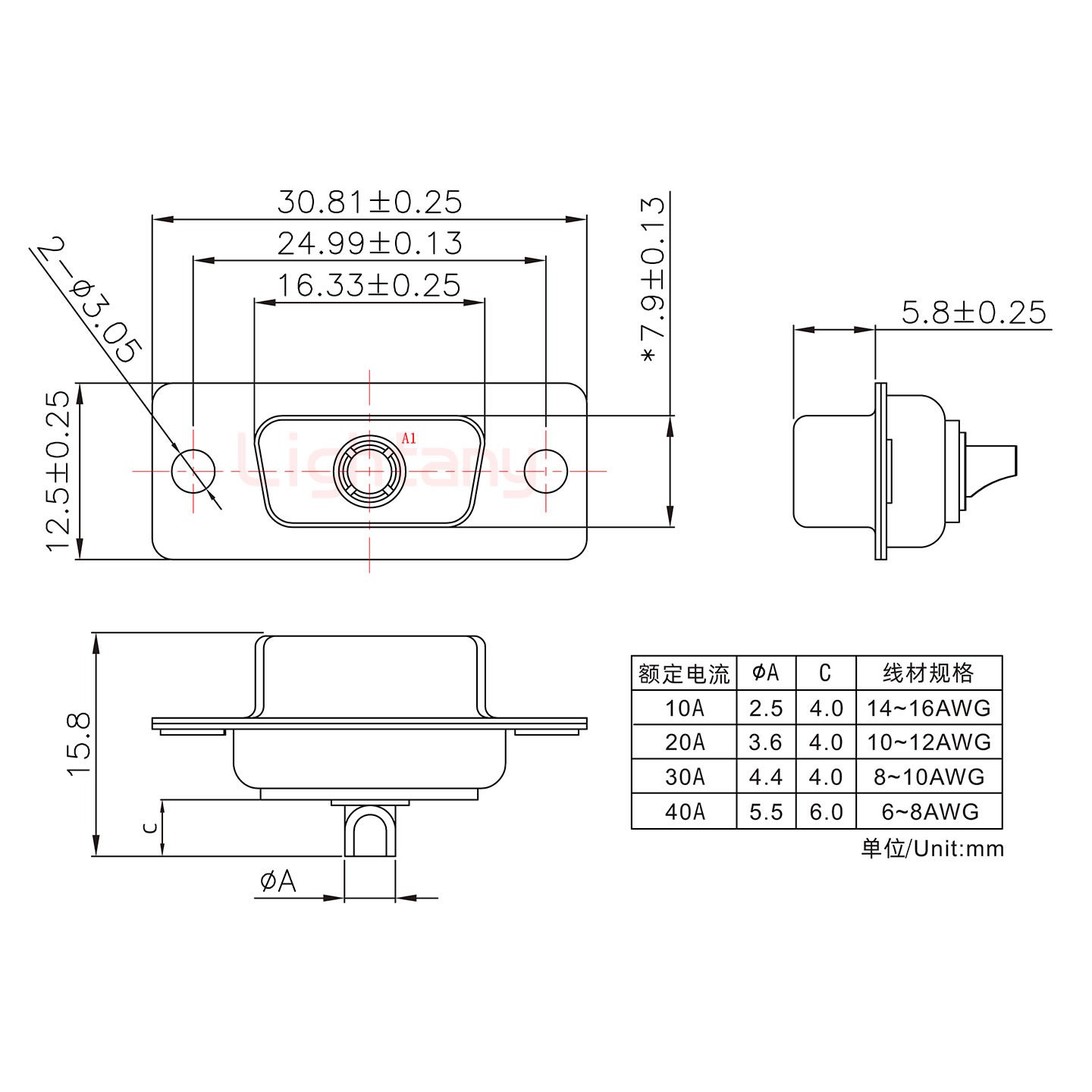 1W1母短体焊线40A+9P金属外壳1707直出线4~12mm