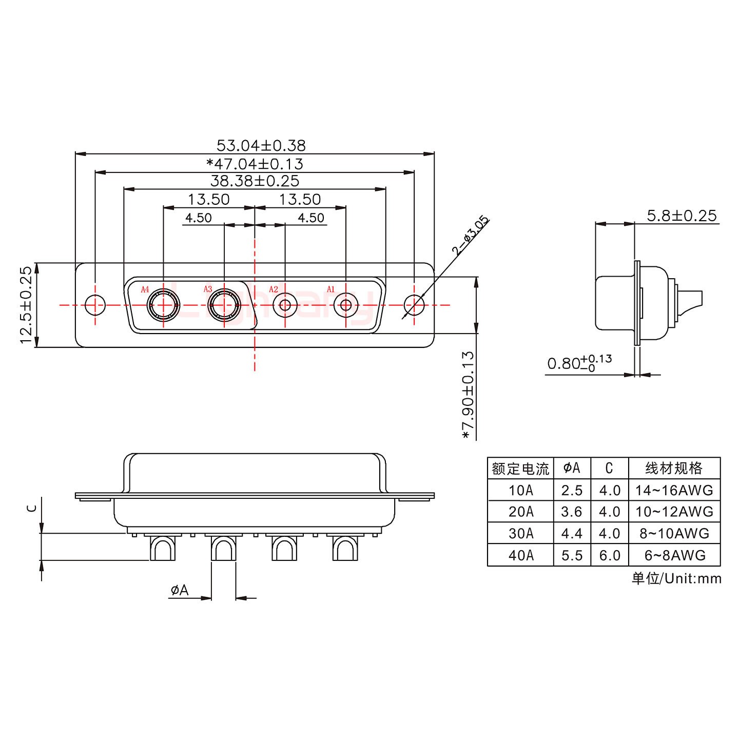 4V4母短体焊线/光孔/大电流20A