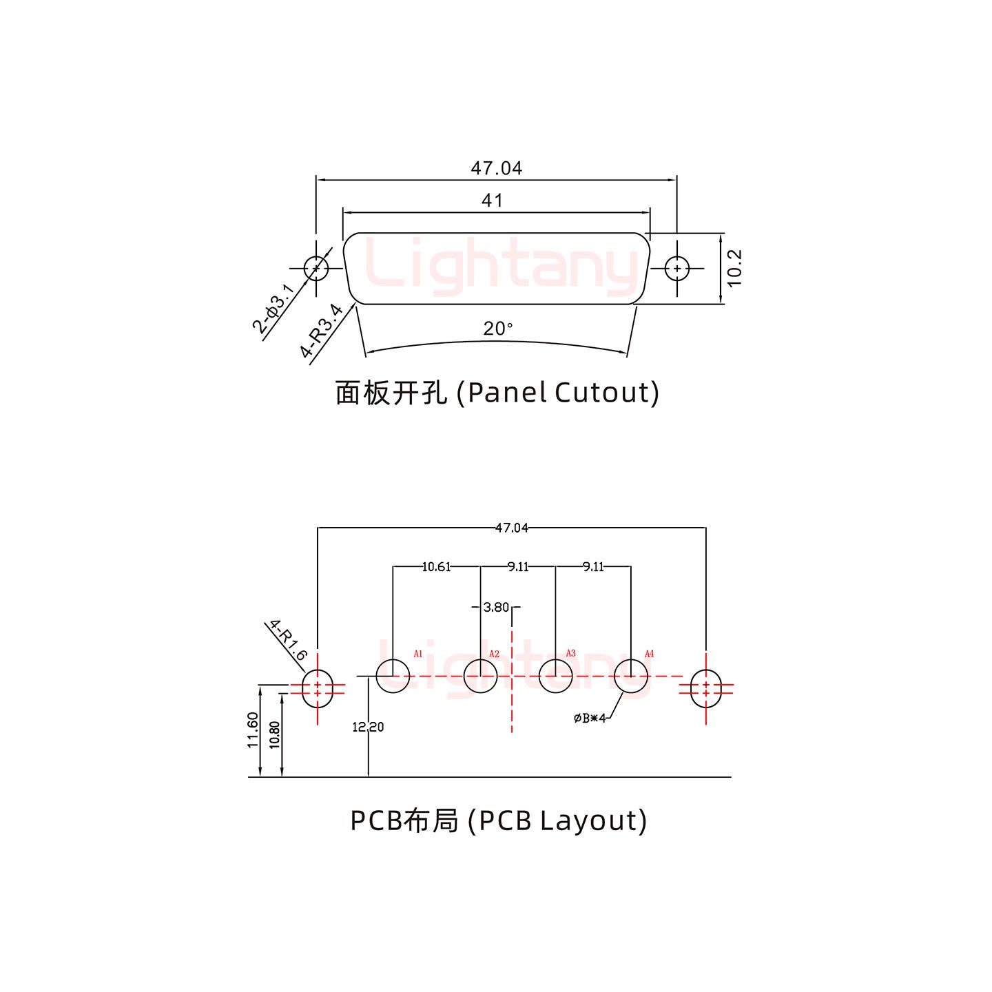 4W4公PCB弯插板/铆支架10.8/大电流40A