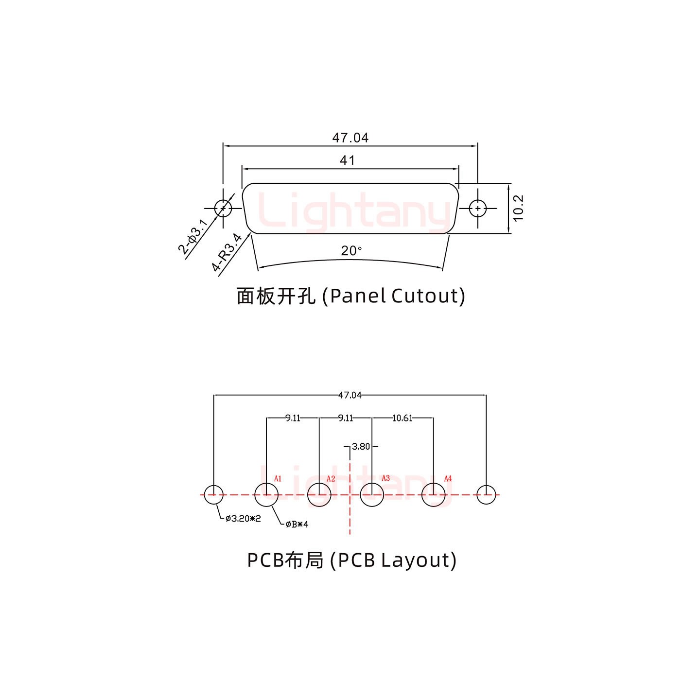 4W4公PCB直插板/铆鱼叉7.0/大电流30A