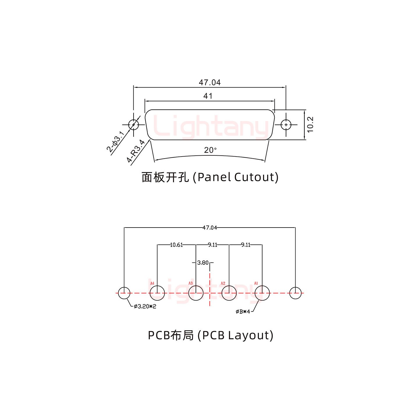 4W4母PCB直插板/铆鱼叉7.0/大电流30A