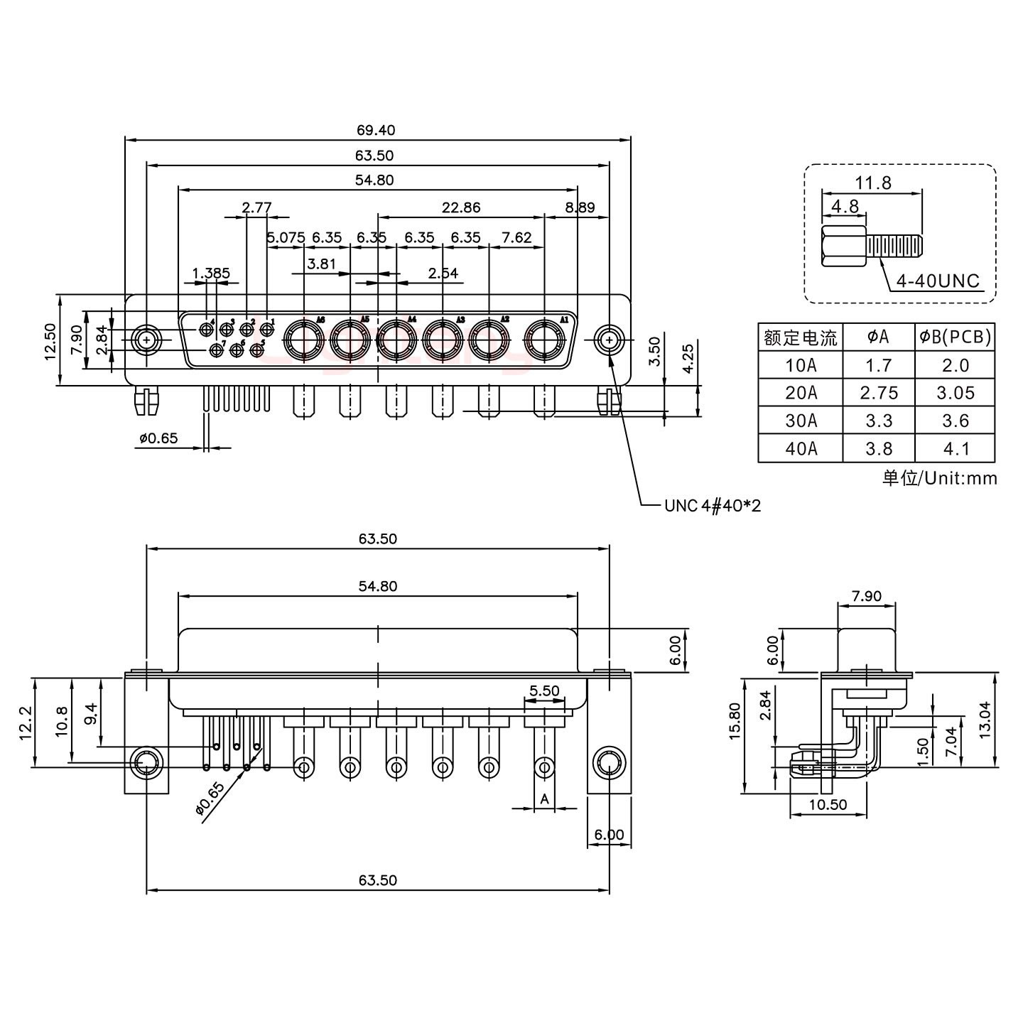 13W6B母PCB弯插板/铆支架10.8/大电流20A