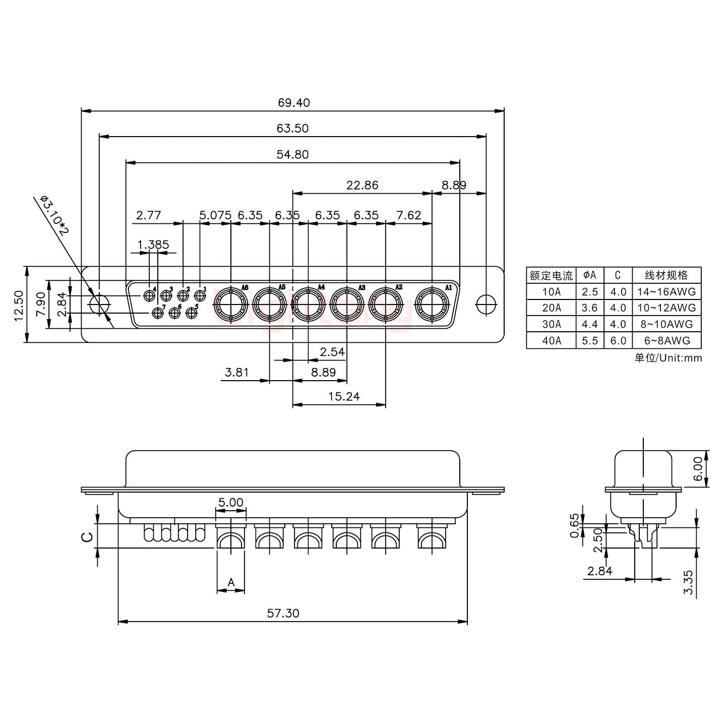 13W6B母短体焊线20A+37P金属外壳967斜出线4~12mm