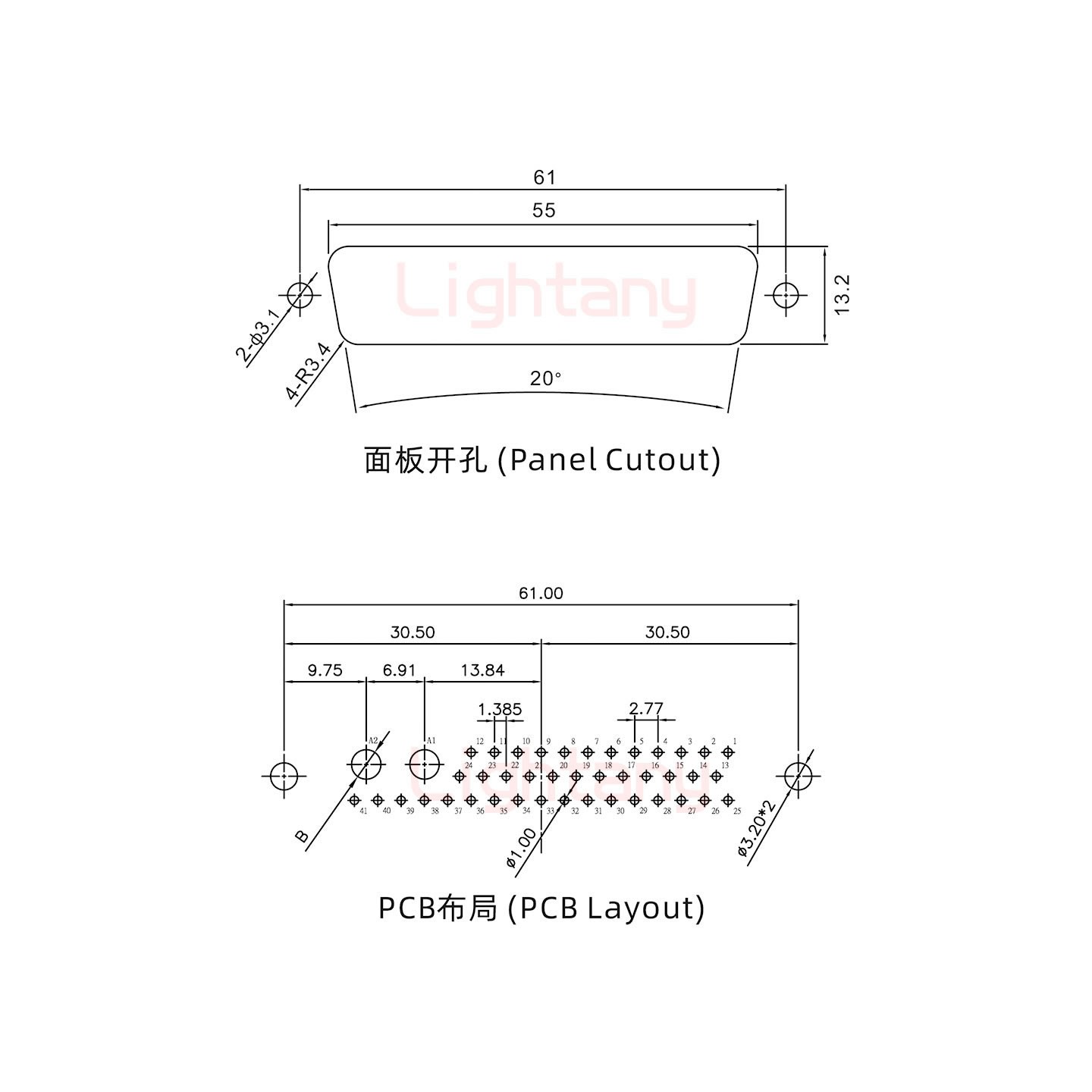 43W2母PCB直插板/铆鱼叉7.0/大电流40A