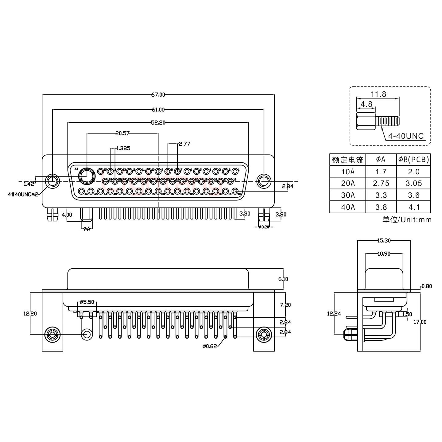 47W1母PCB弯插板/铆支架12.2/大电流40A