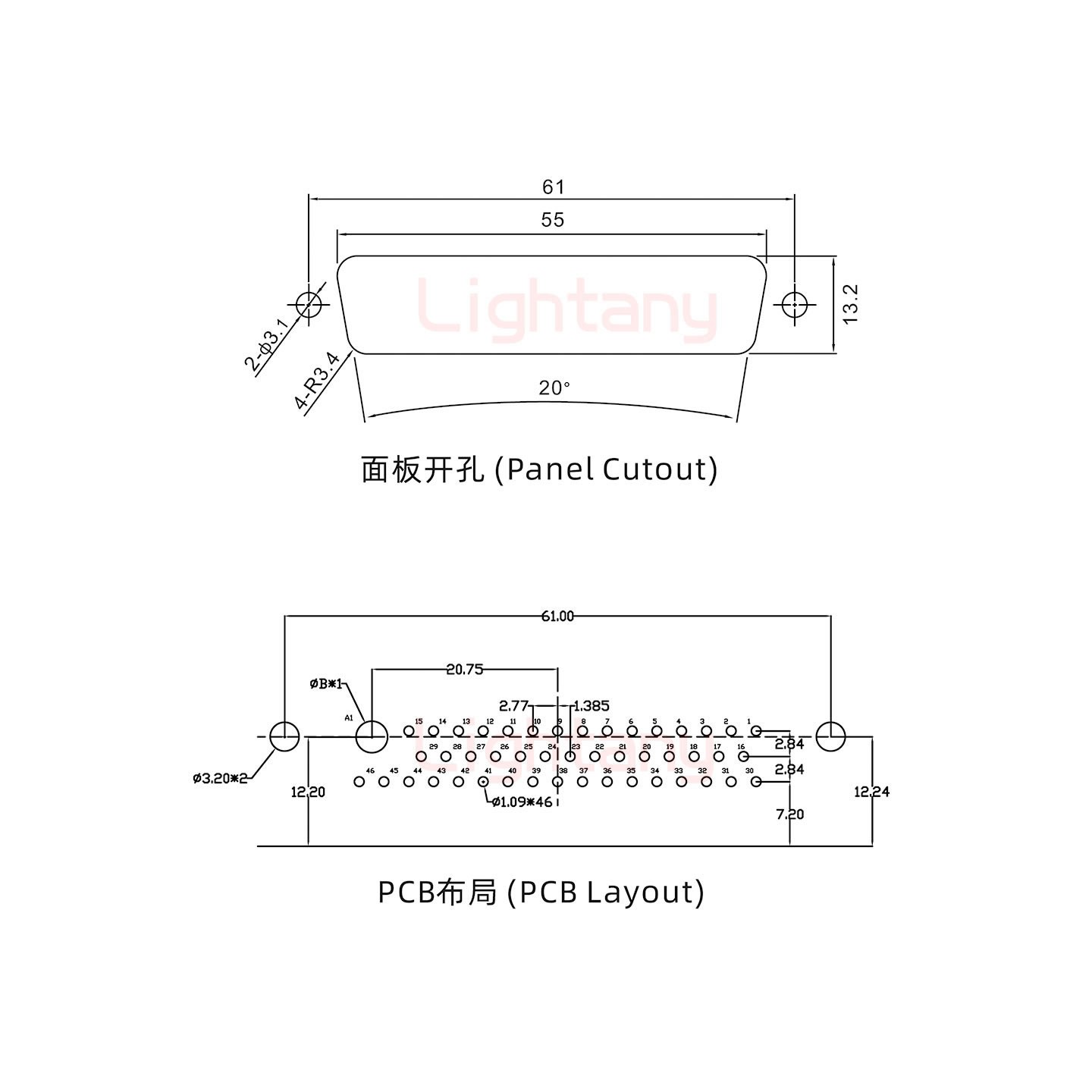 47W1母PCB弯插板/铆支架12.2/大电流20A